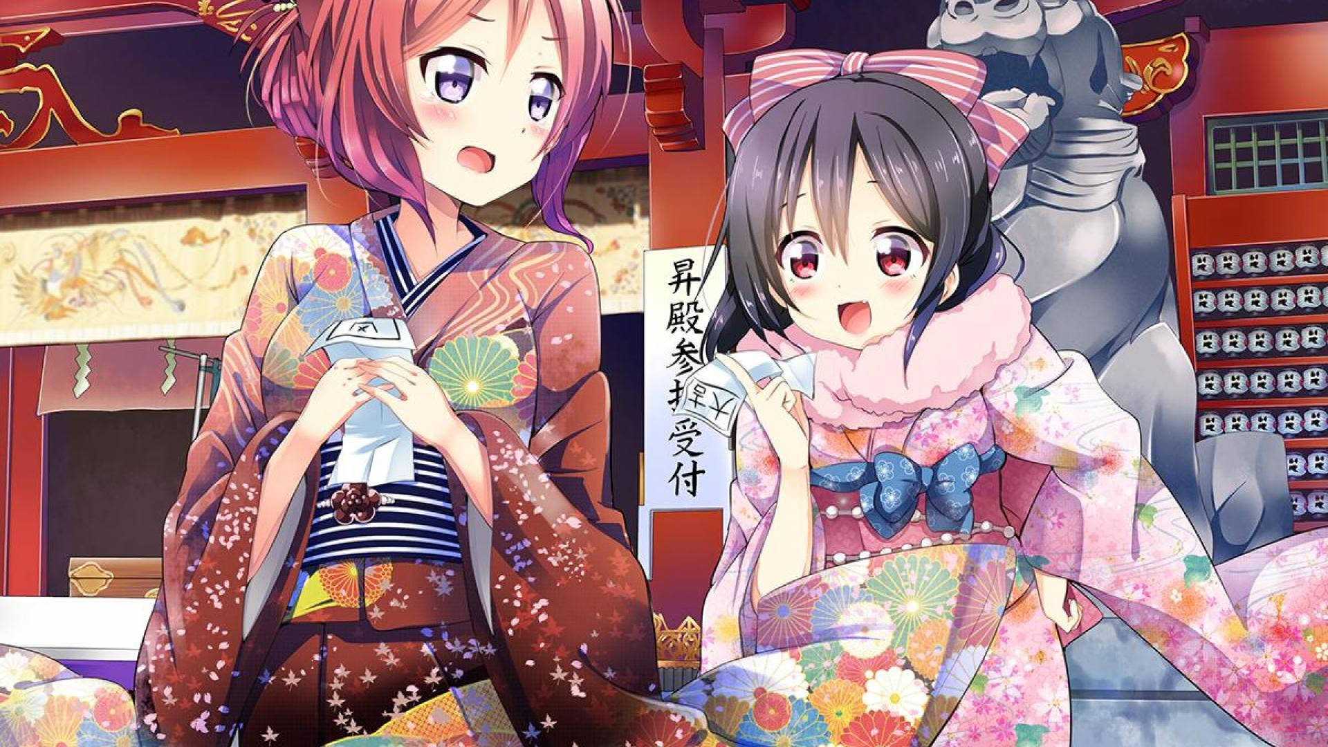 Anime Live Girls na Naka-Yukata Wallpaper