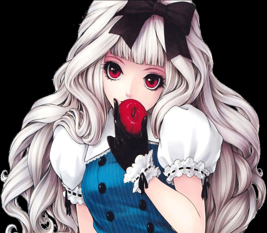 Anime na Babae na may Mansanas Wallpaper