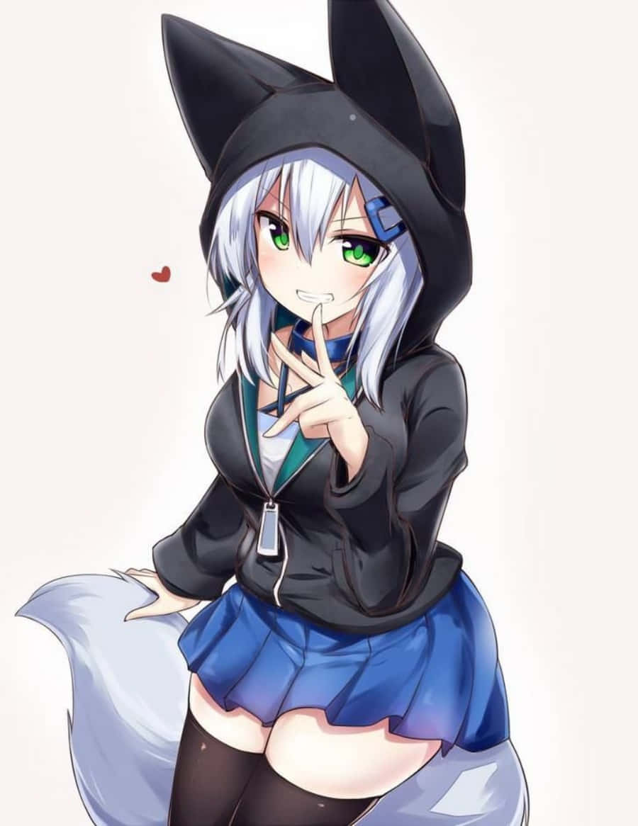 Anime na babae na may suot na mainit na hoodie para sa dagdag na init Wallpaper