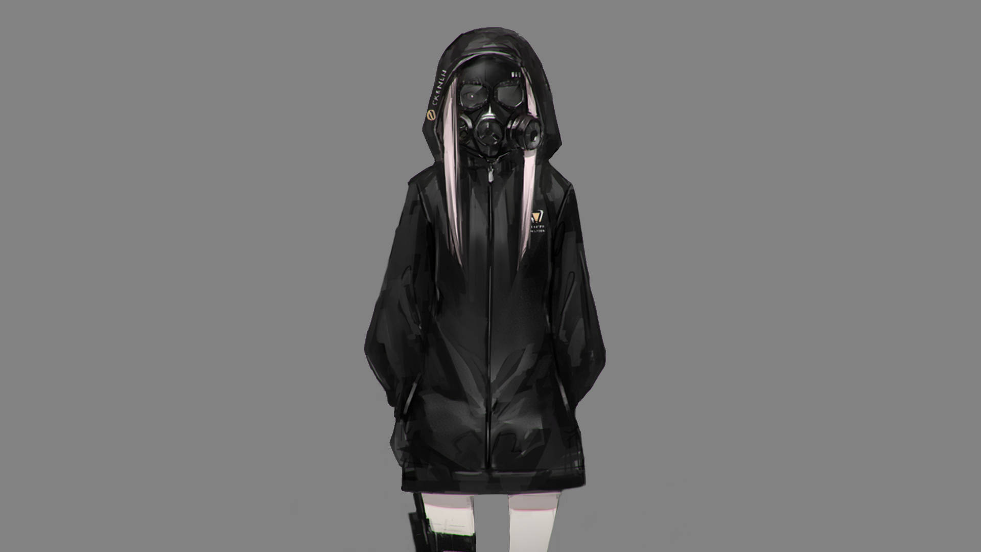 Anime na Babae na Naka-Mask at Naka-Hoodie na Itim Wallpaper