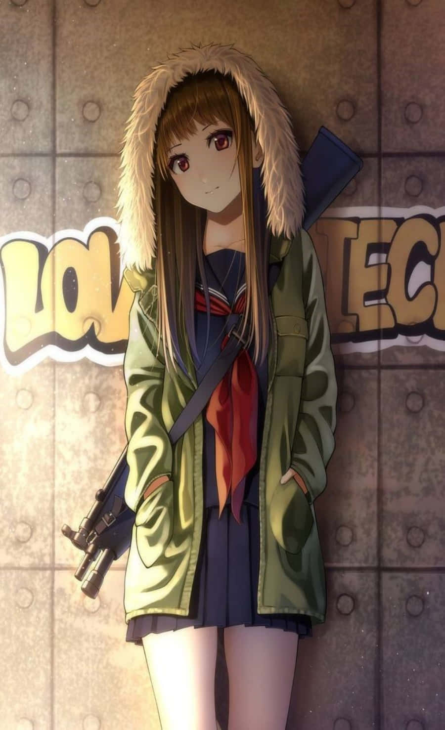 Anime na Babae na Naka-Stylish na Hoodie Wallpaper