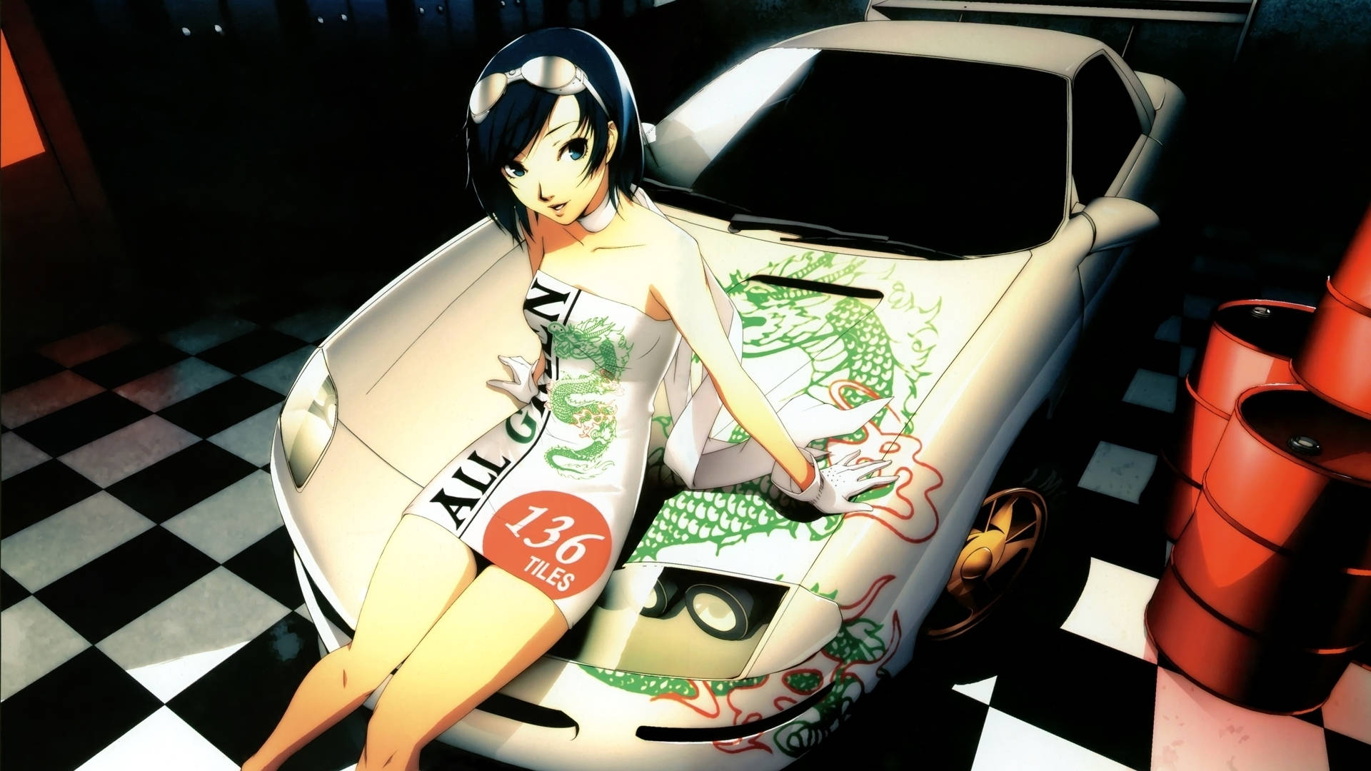 Anime na Babae sa Hood ng Kotse Wallpaper