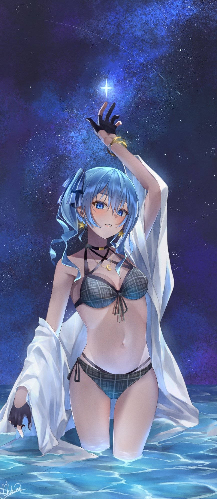 Anime na Babae sa Bikini sa Gabi Wallpaper