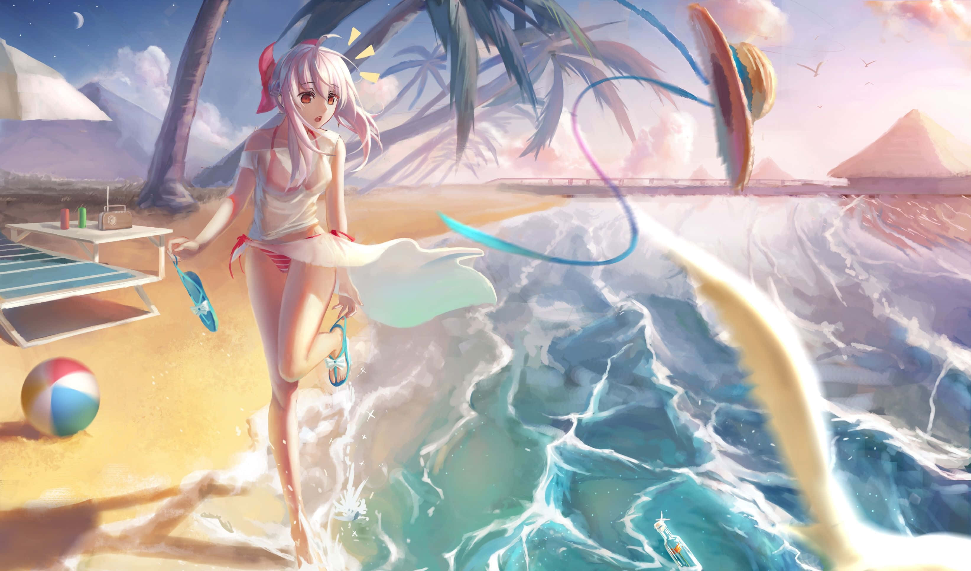 Anime na Babae sa Dalampasigan Wallpaper
