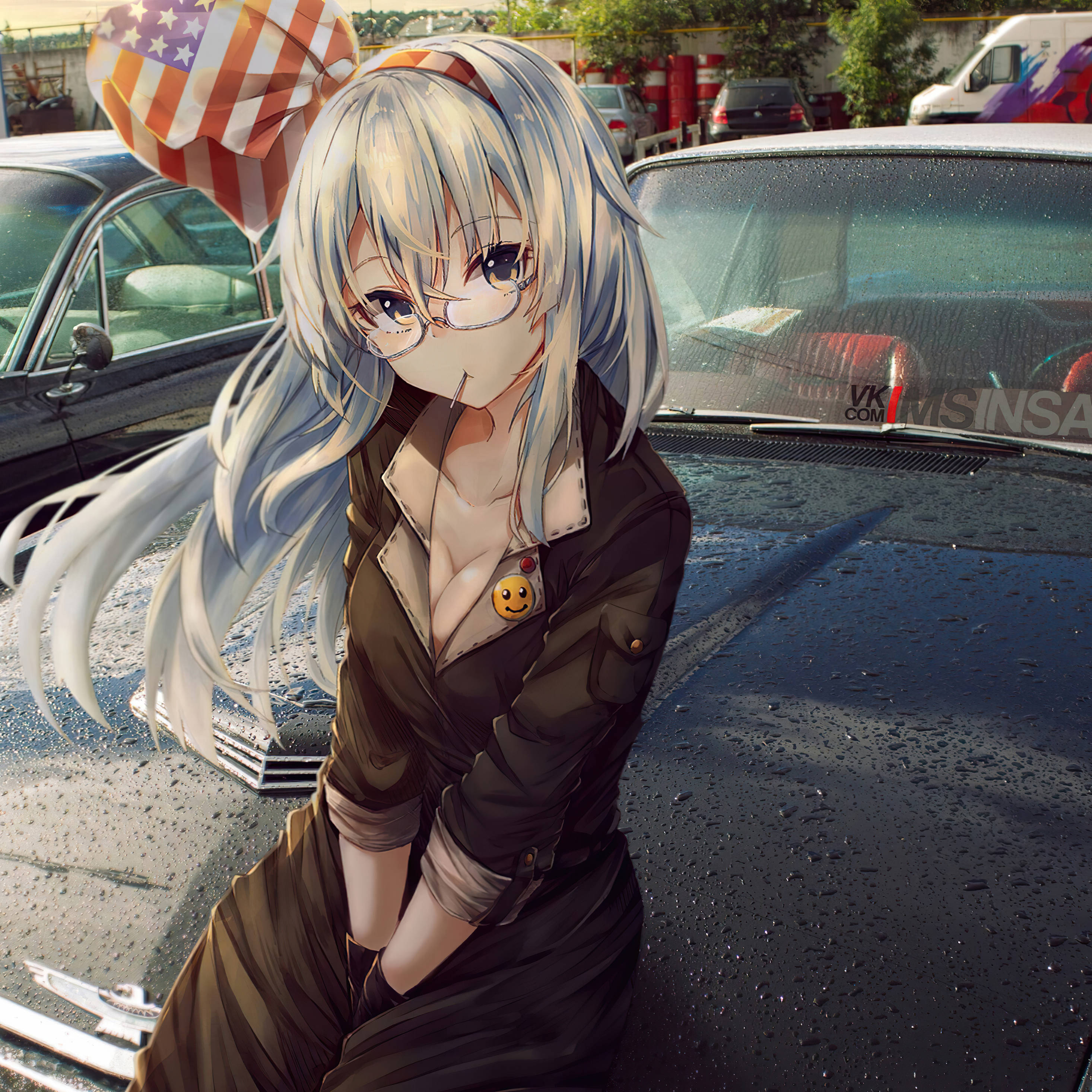Anime na Babae sa Kotse na May iPad Wallpaper