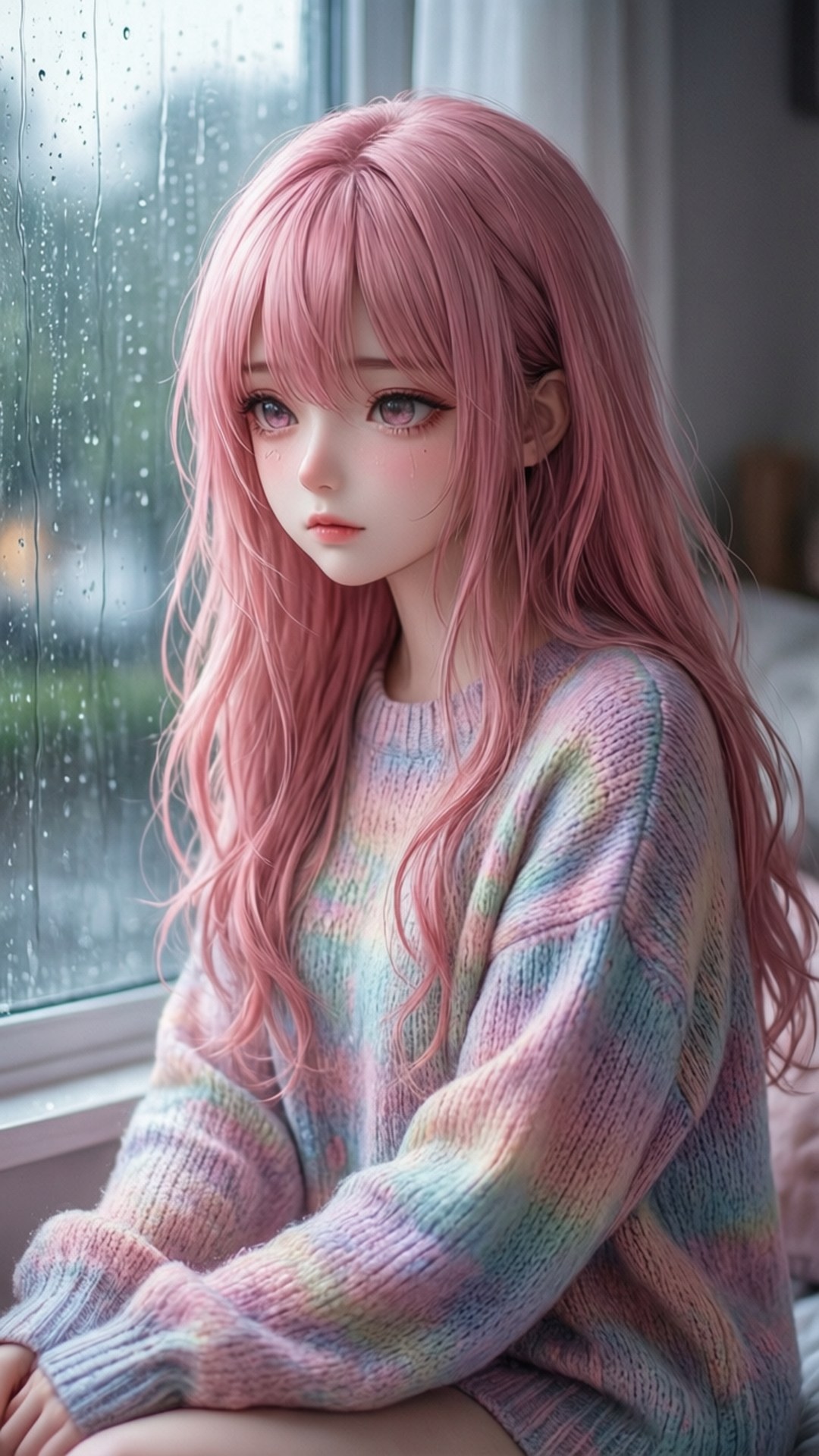 Anime na Babae sa Tag-ulan Wallpaper