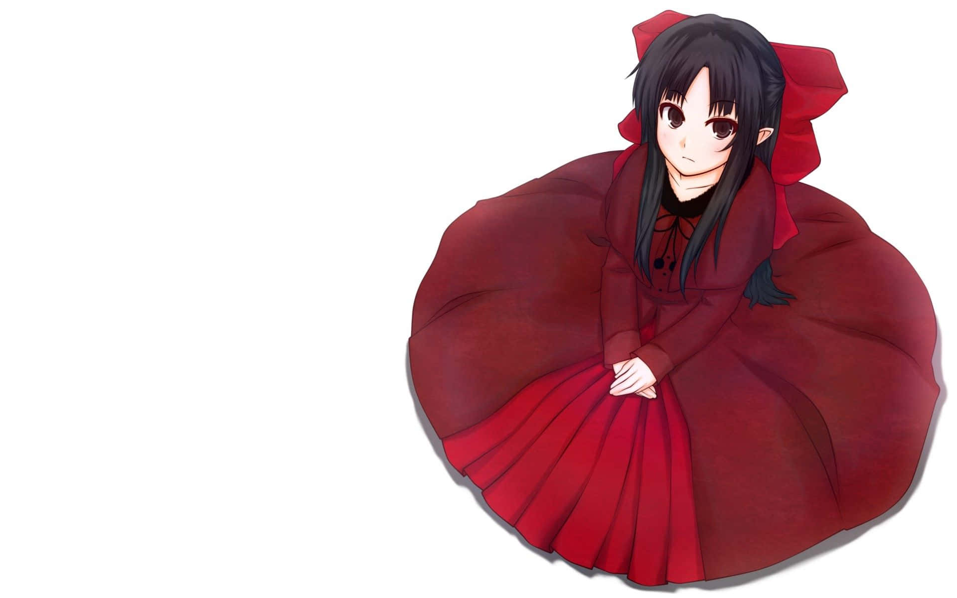 Anime na Babaeng Nakasuot ng Pulang Mahinhin na Damit Wallpaper