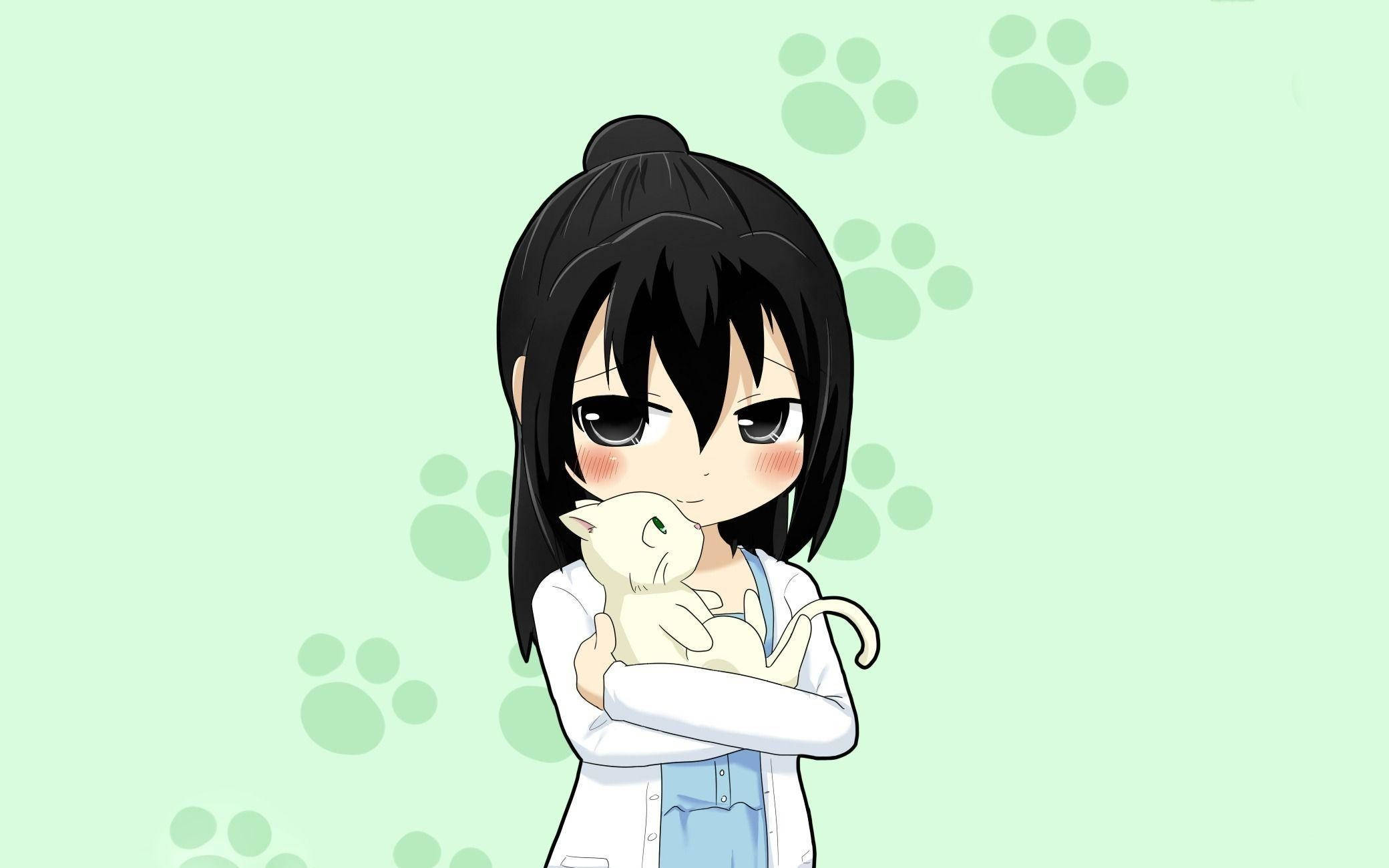 Anime na Bata na May Puting Pusa Wallpaper