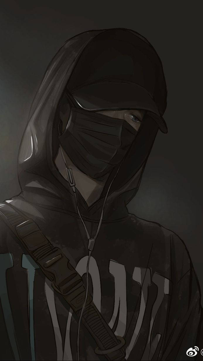 Anime na Batang Lalaki na May Mask at Hoodie na Madilim Wallpaper