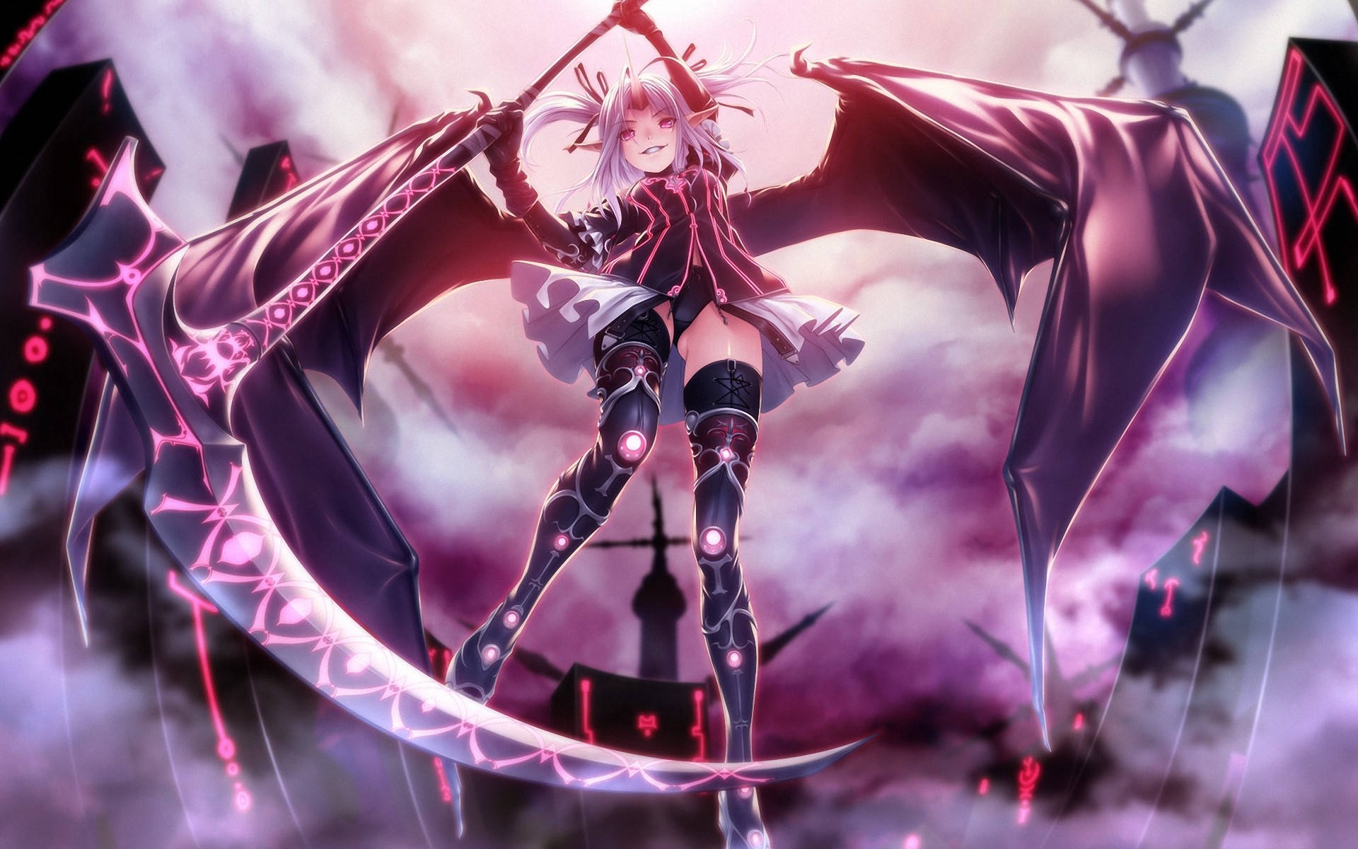 Anime na Demon na Babae na may Scythe Wallpaper