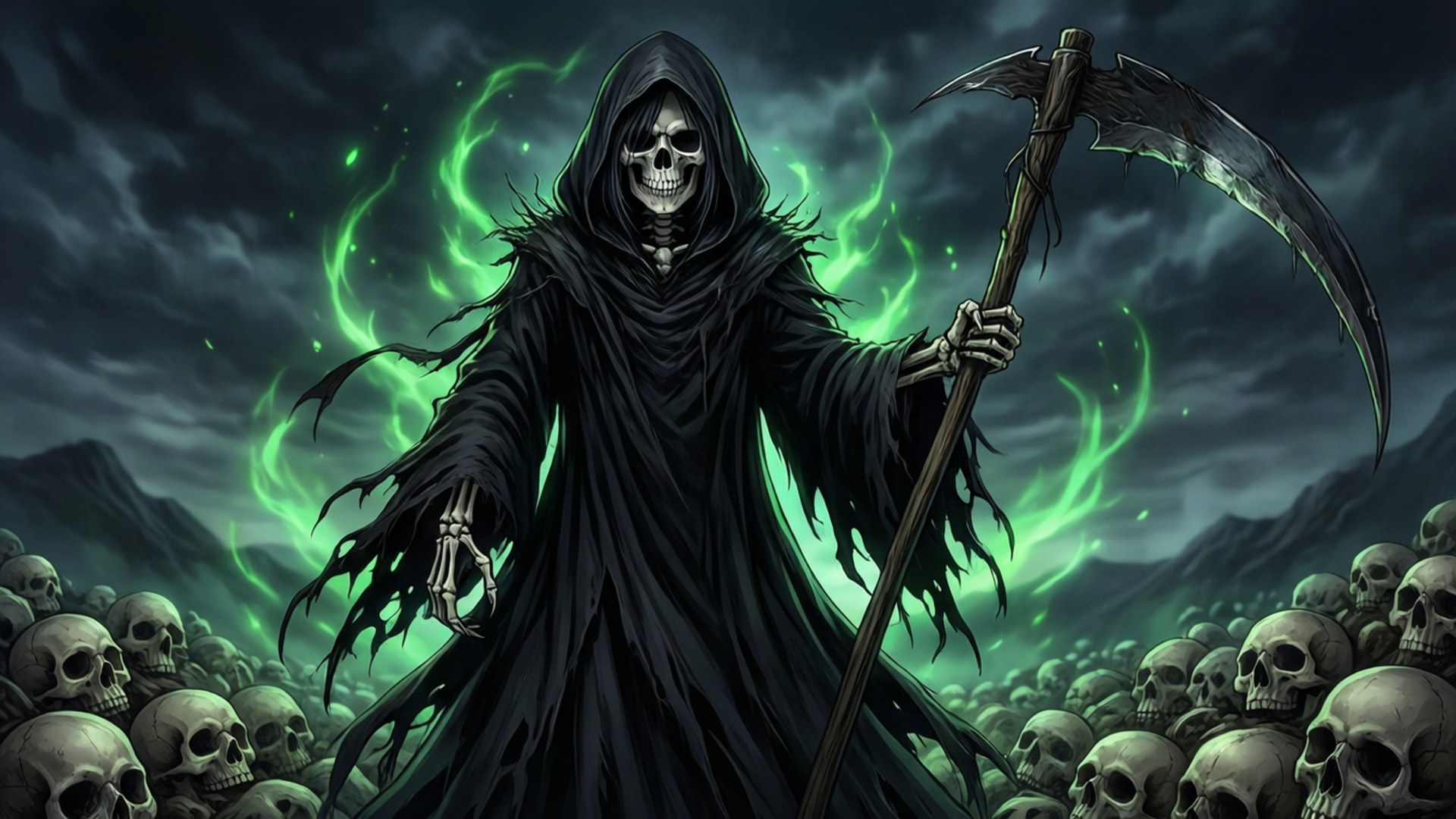 Anime na Grim Reaper sa Burol ng mga Bungo Wallpaper