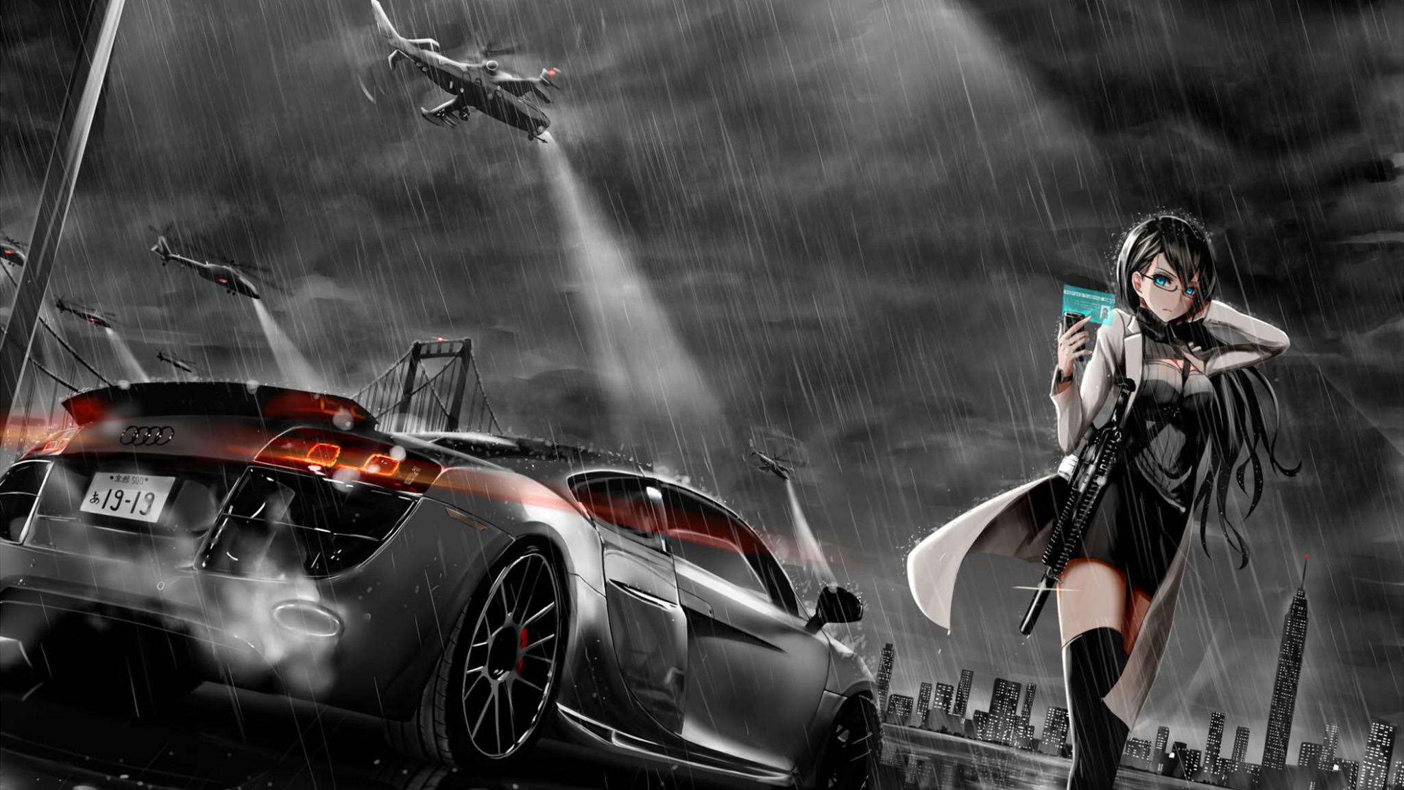 Anime na Kotse na Silver na Audi R8 Wallpaper