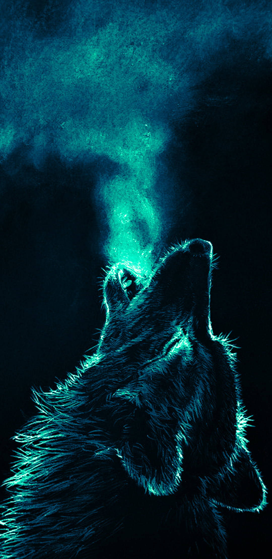 Anime na Lobo na Umaangal na Neon Blue Wallpaper
