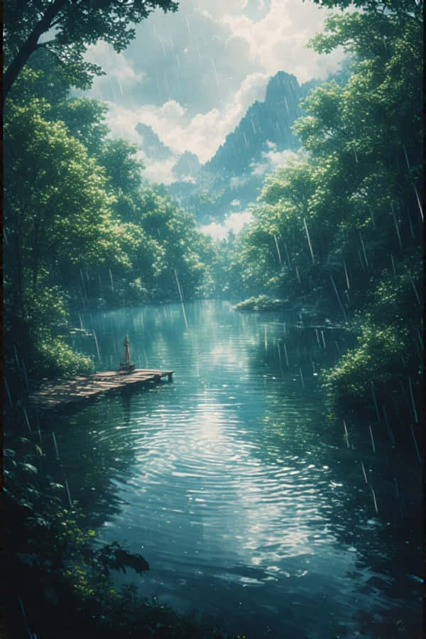 Anime na Maulan na Lawa sa Luntiang Kagubatan na Mapayapaang Kalikasan 4K Wallpaper