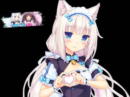 Anime na Pusang Babae na Nagpapakita ng Puso Wallpaper