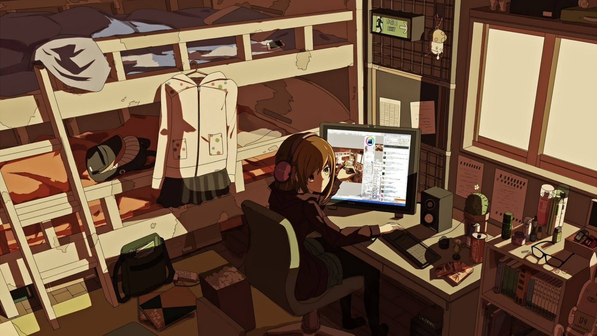 Anime na Schoolgirl sa Kwarto Wallpaper