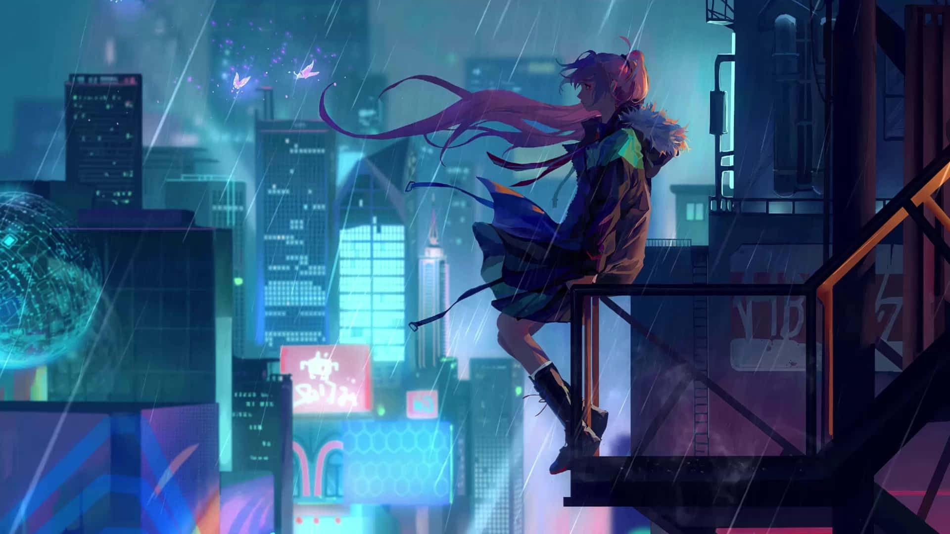 Anime ng Gabi: Babae sa Gilid Wallpaper