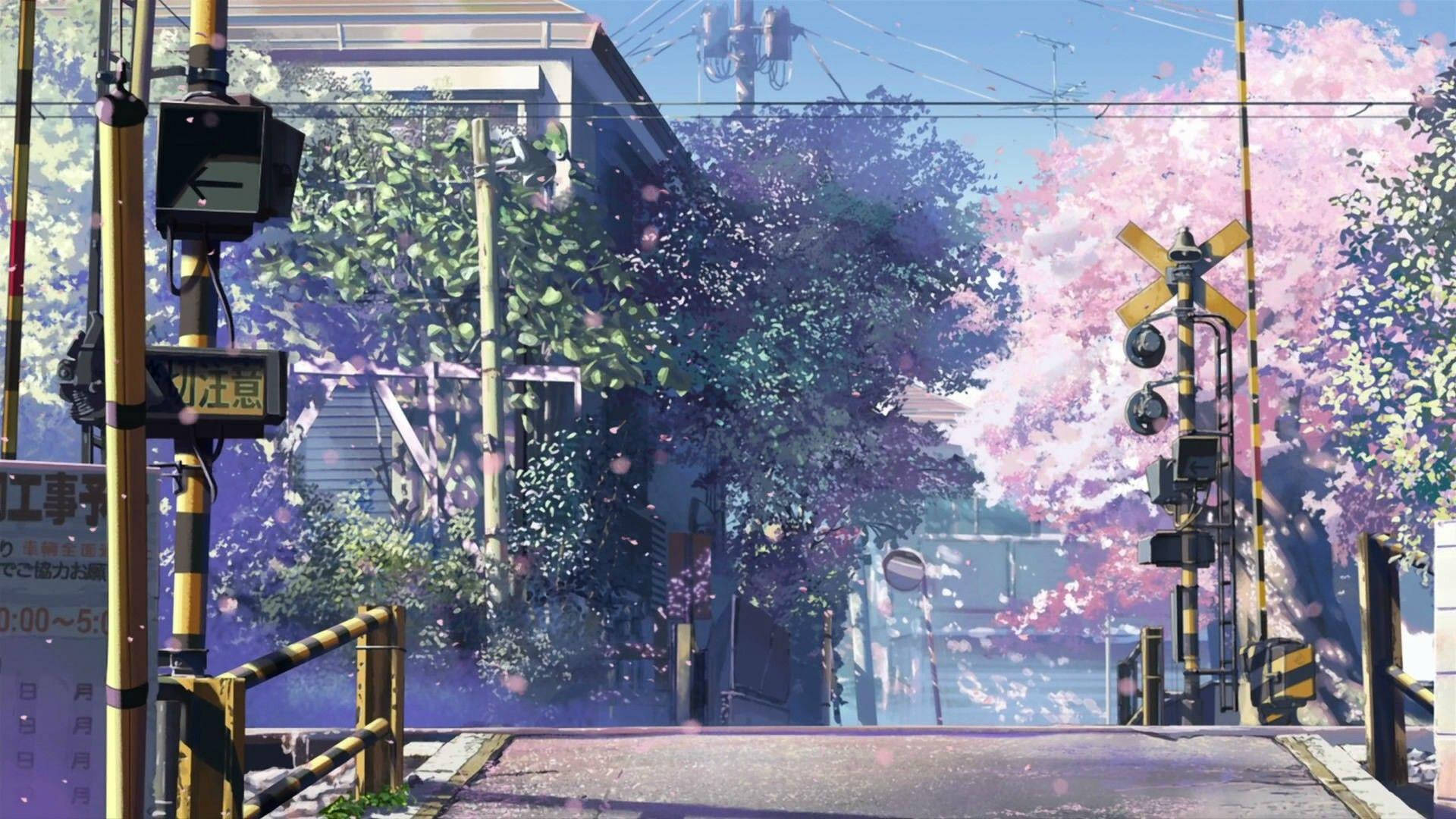 Anime ng Lungsod ng Hapon sa Tagsibol Wallpaper