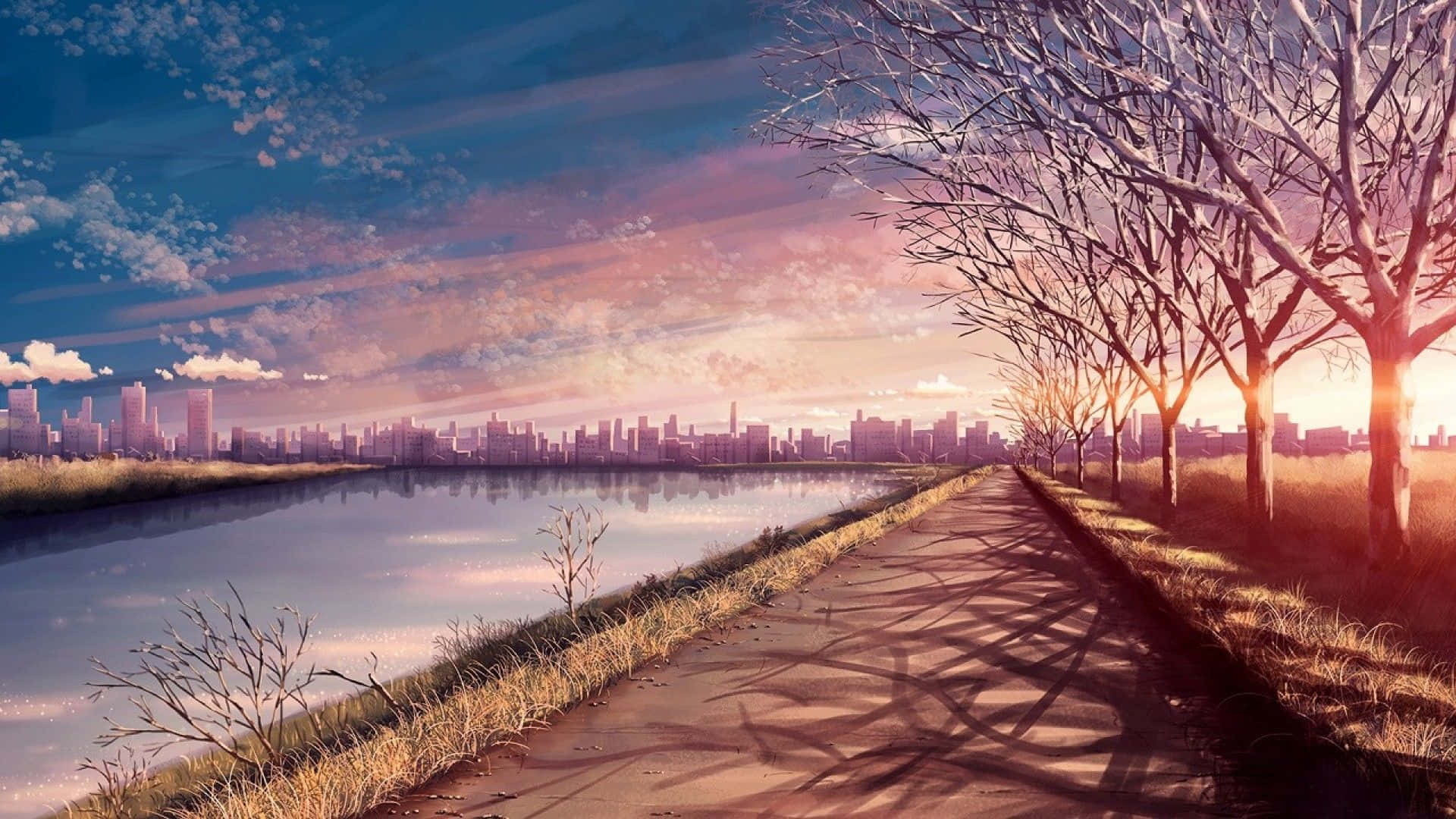 Anime Park Tabi ng Ilog na Daanan Wallpaper
