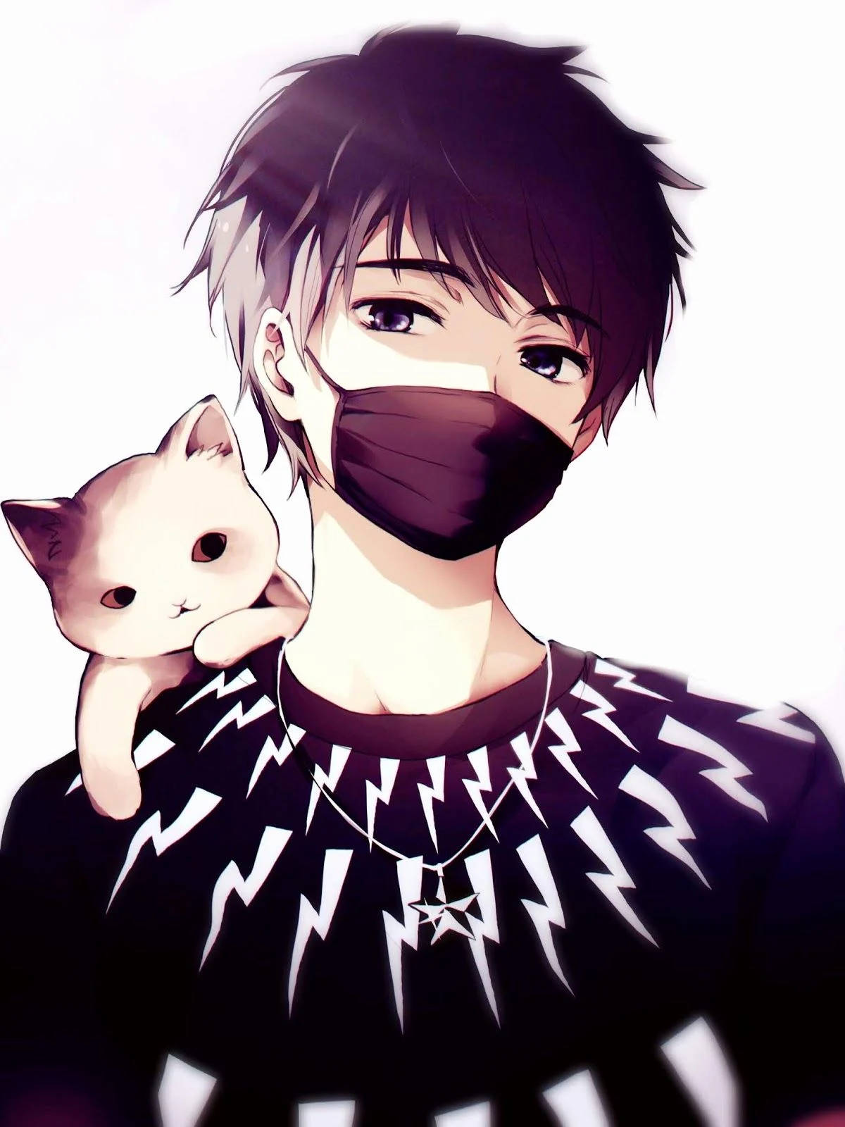 Anime Profile Boy na May Pusa Wallpaper