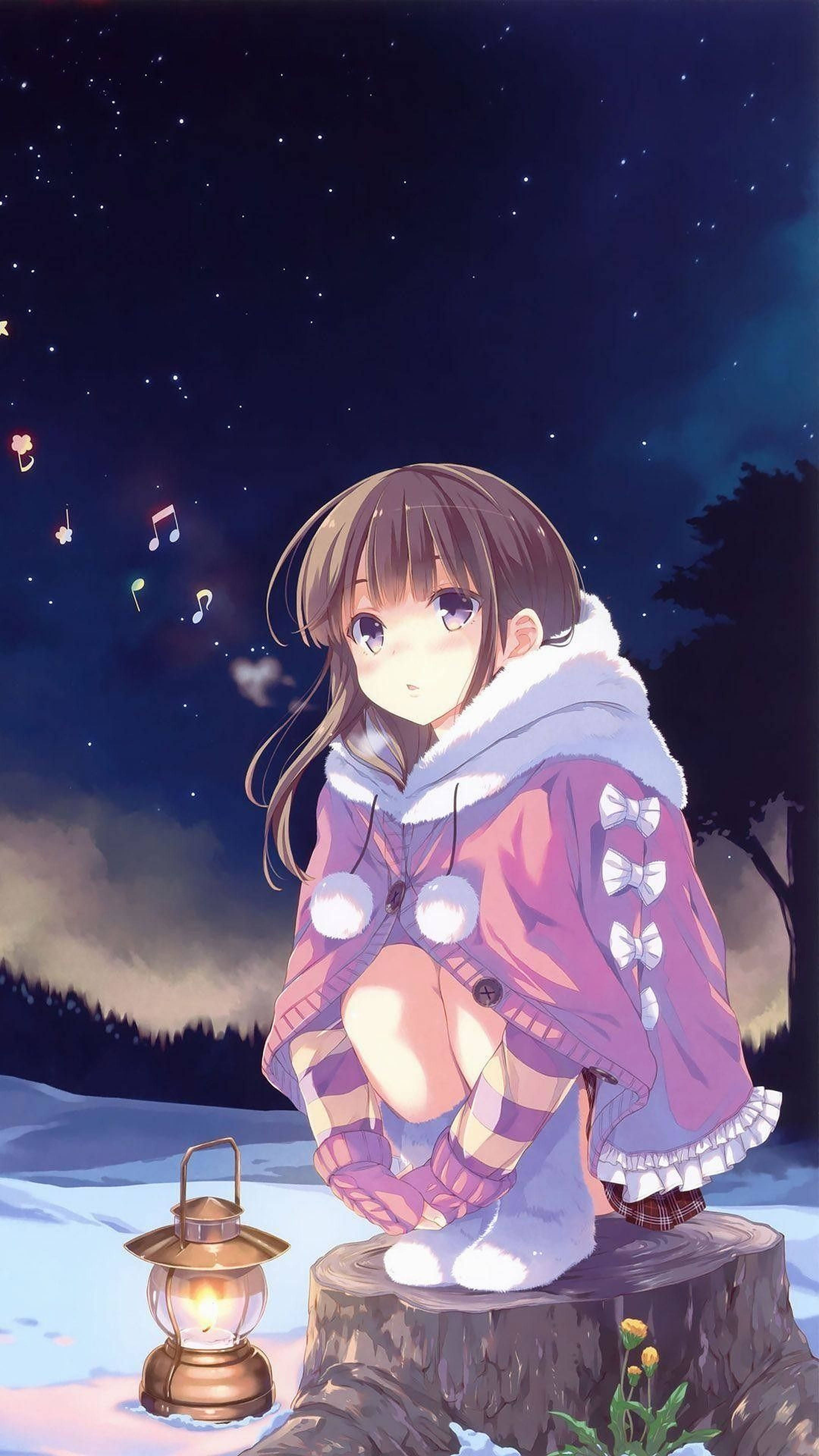 Anime sa Taglamig para sa iPhone Wallpaper