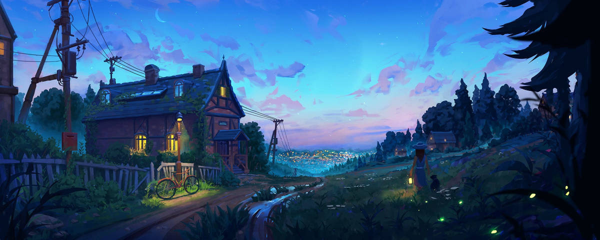 Anime Village 1200x480 Wallpaper