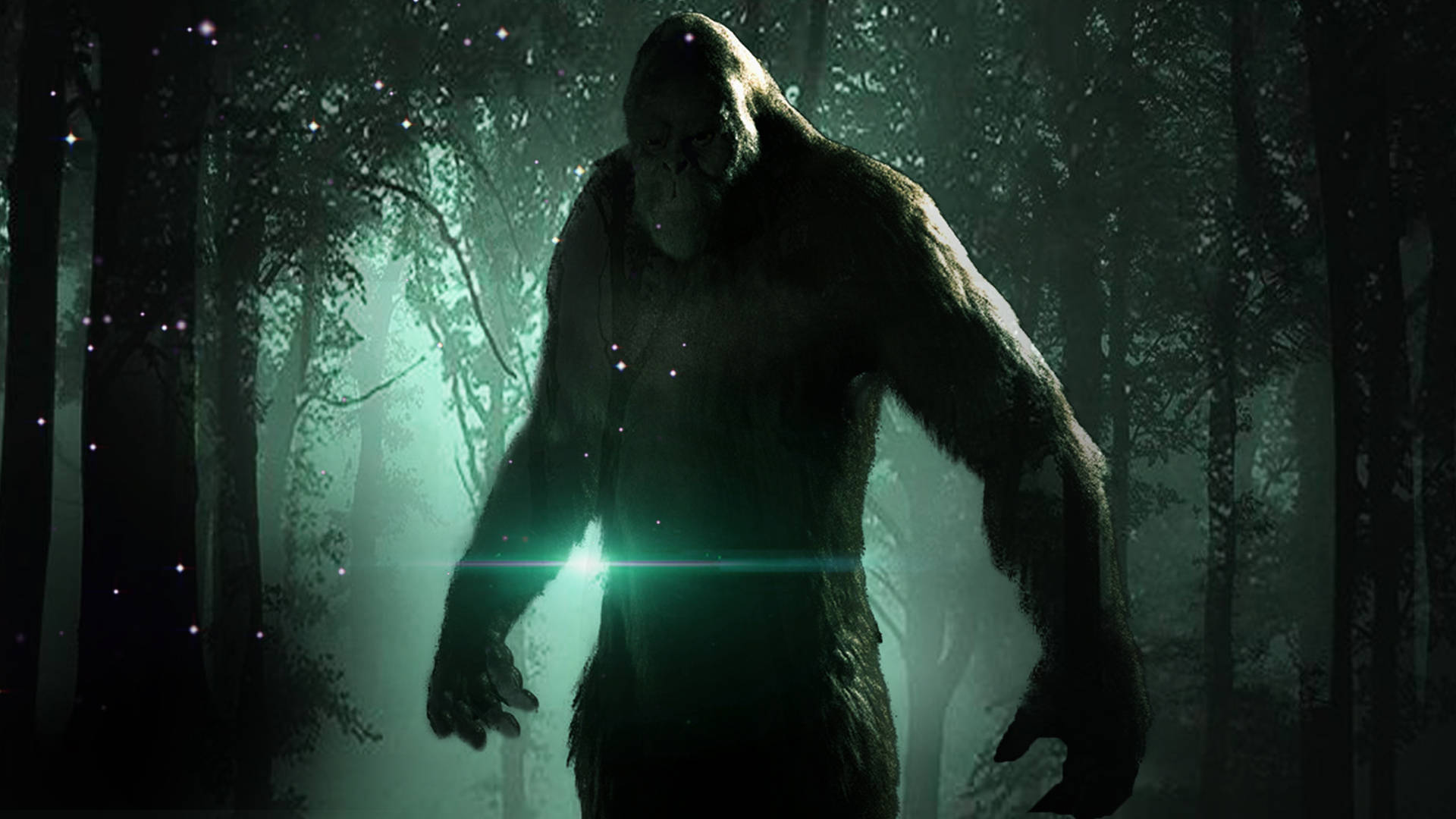 Anino ng Bigfoot sa Luntiang Kagubatan Wallpaper