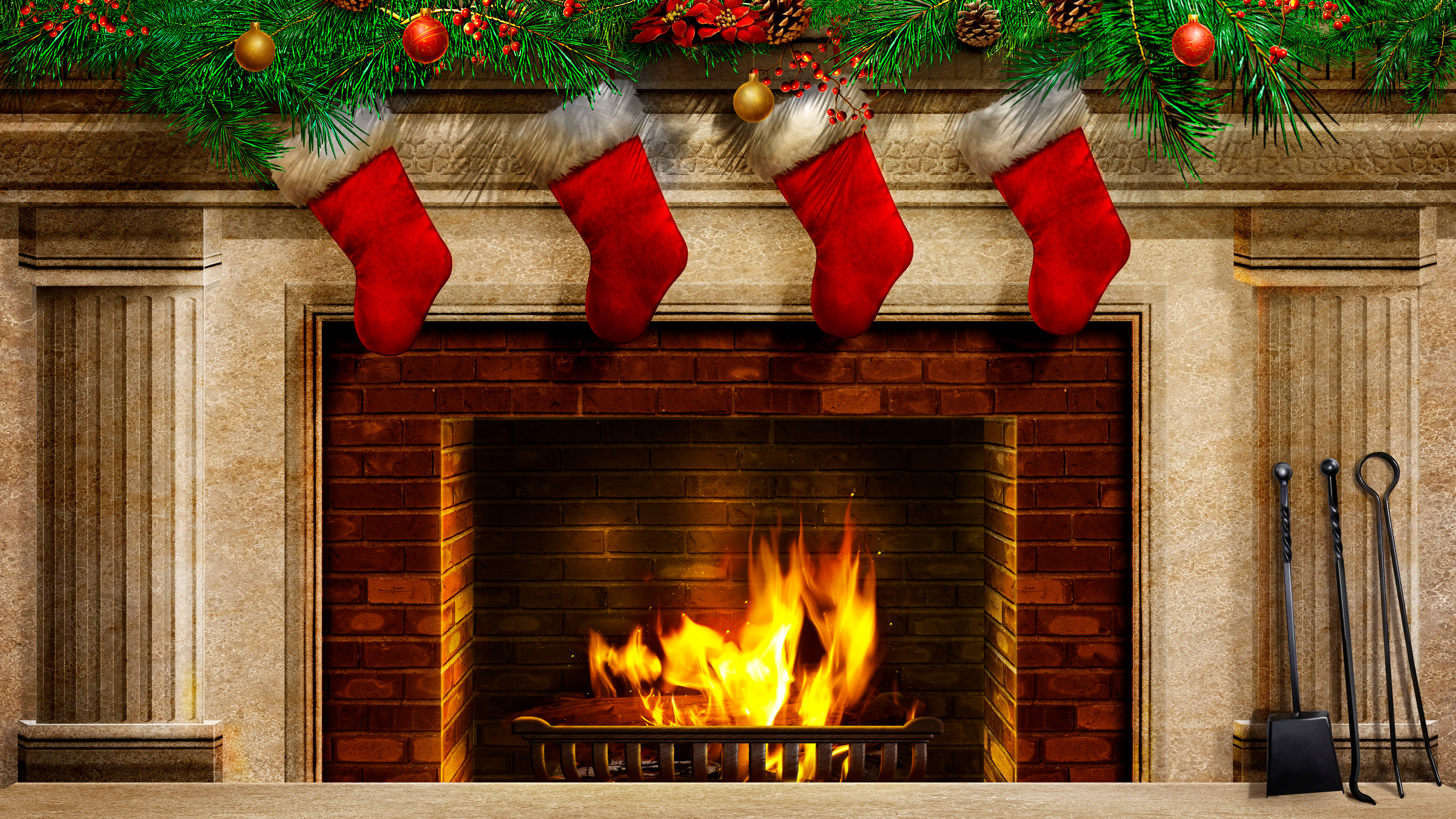 Apoyan na may Magandang Mga Medyas ng Pasko Wallpaper