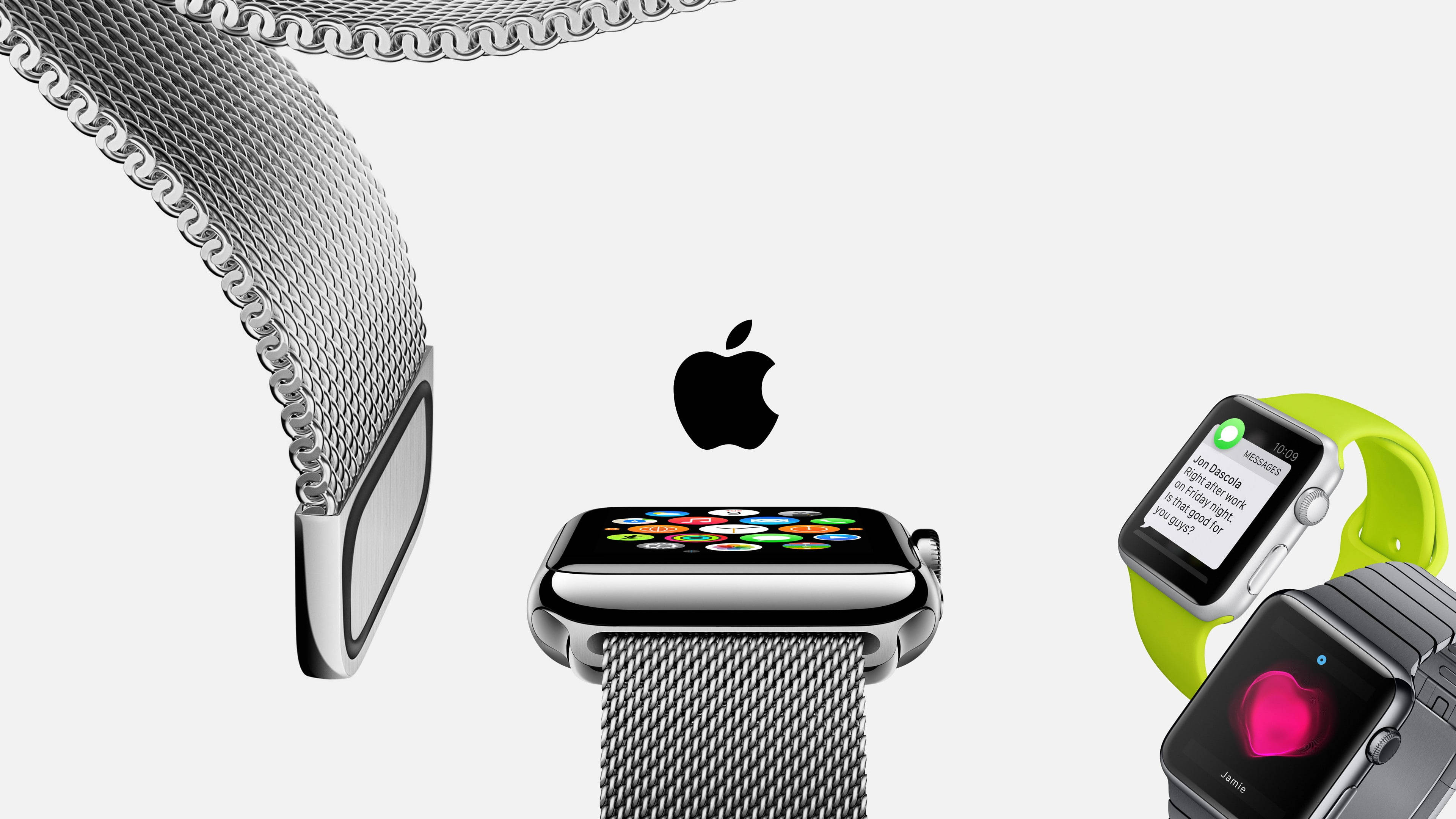 Apple Watch na may Chromed Metal Mesh Strap Wallpaper