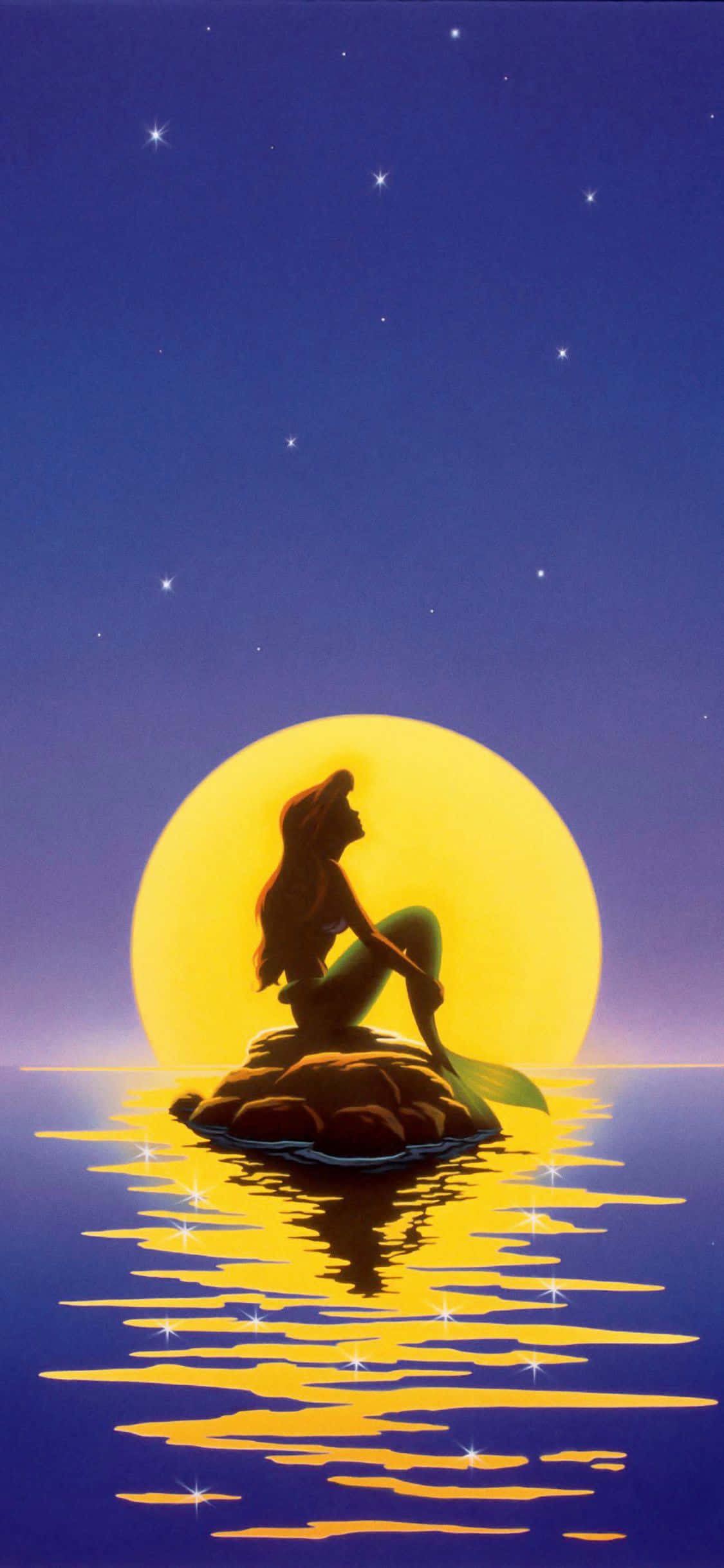 Ariel, ang Maliit na Sirena, na humahanga sa kanyang repleksyon sa tubig. Wallpaper