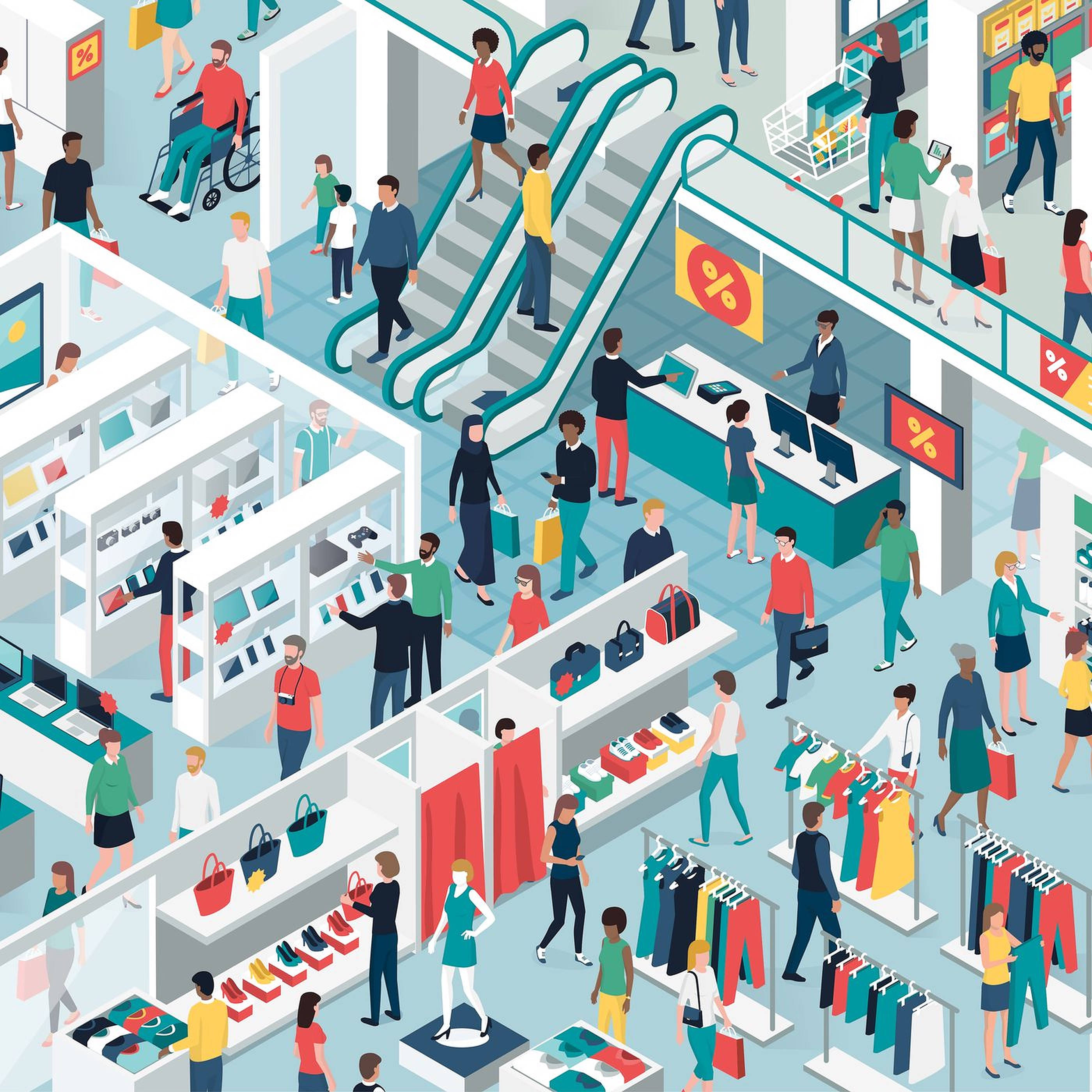 Art ng Busy Shopping Mall Wallpaper
