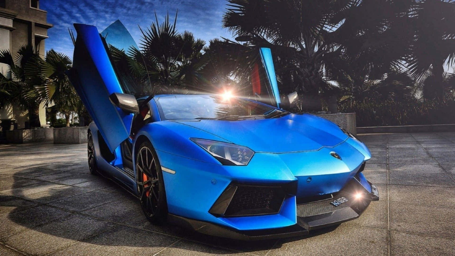 Astig na Exterior ng Blue Lamborghini Aventador Wallpaper