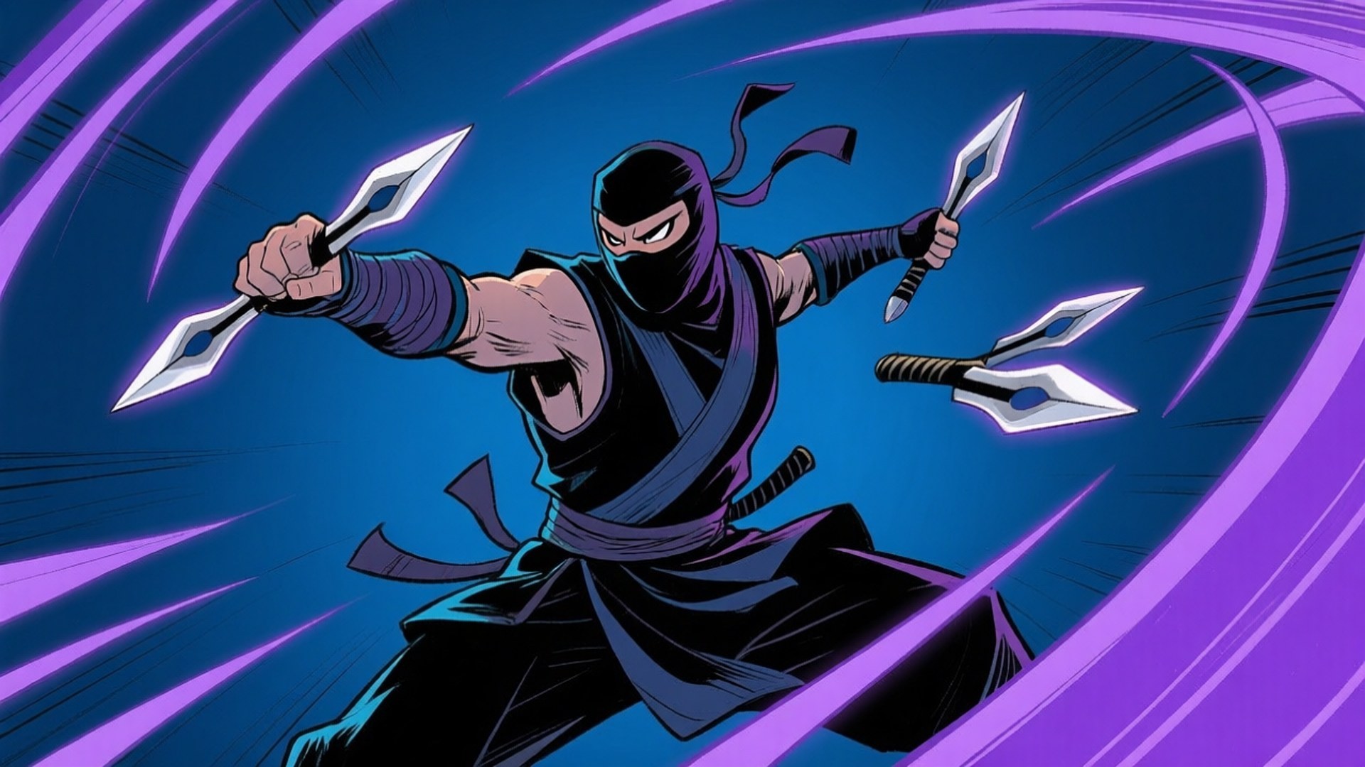 Astig na Guhit ng Aksyon ng Ninja Wallpaper