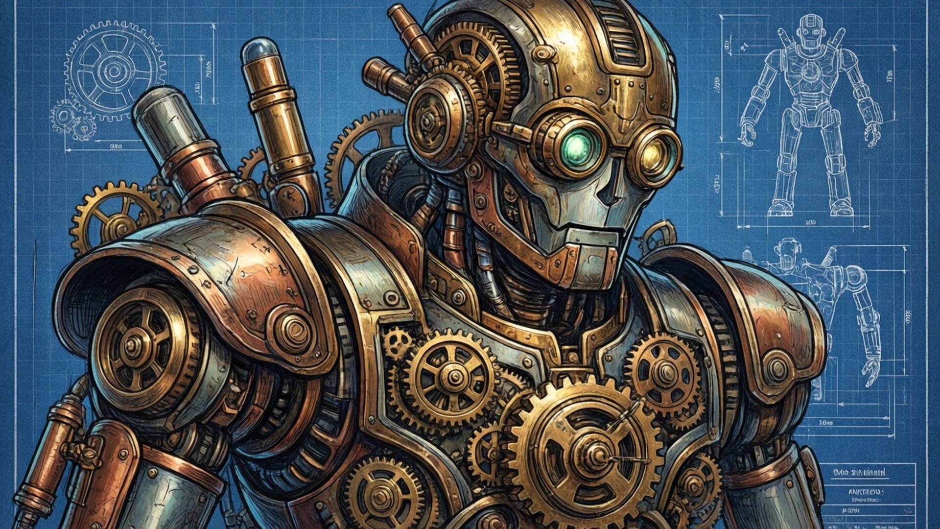 Astig na Guhit ng Steampunk Robot Wallpaper