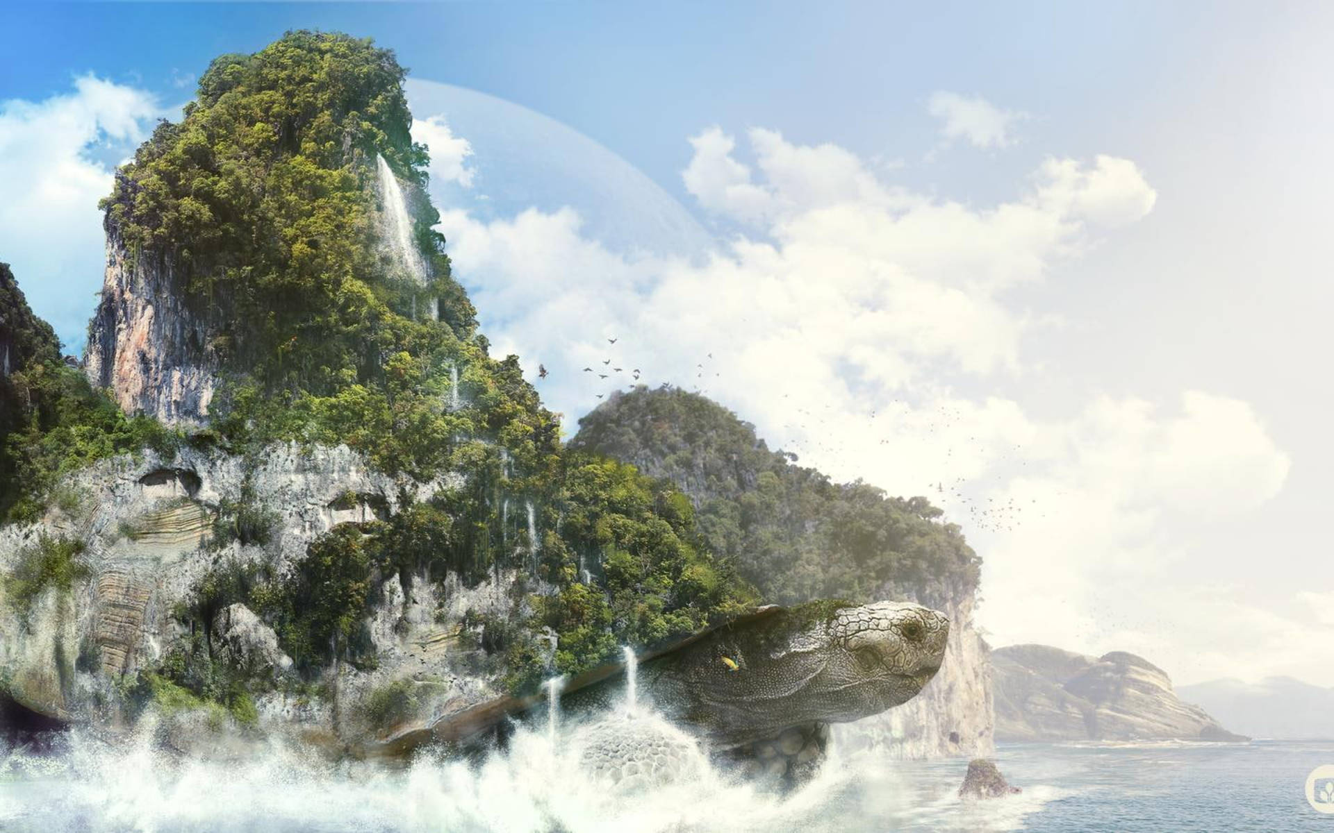 Astig na Pagong na May Bitbit na Isla Wallpaper