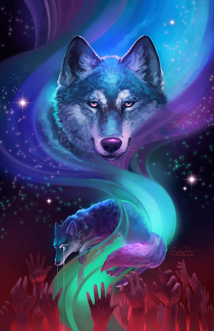 Astig na Supernatural na Galaxy Wolf Wallpaper
