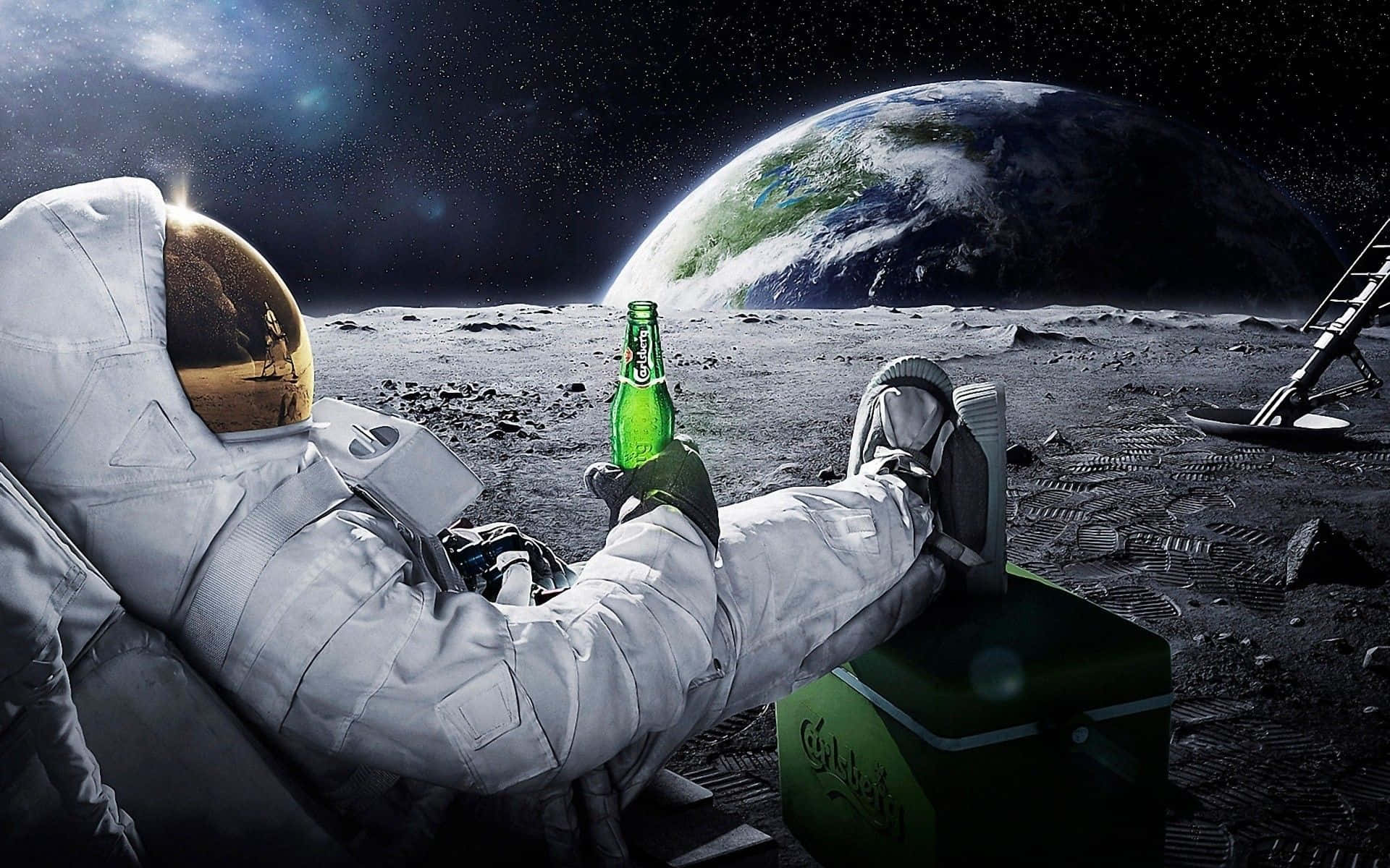 Astronaut At Beer Sa Buwan Pinakamagandang Computer Background Wallpaper