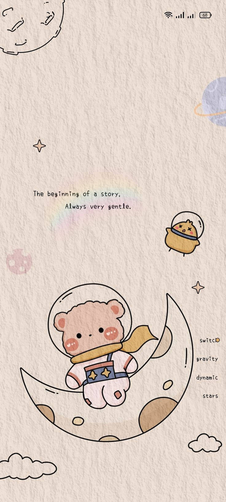 Astronaut na Batang Oso Beige Aesthetic Wallpaper