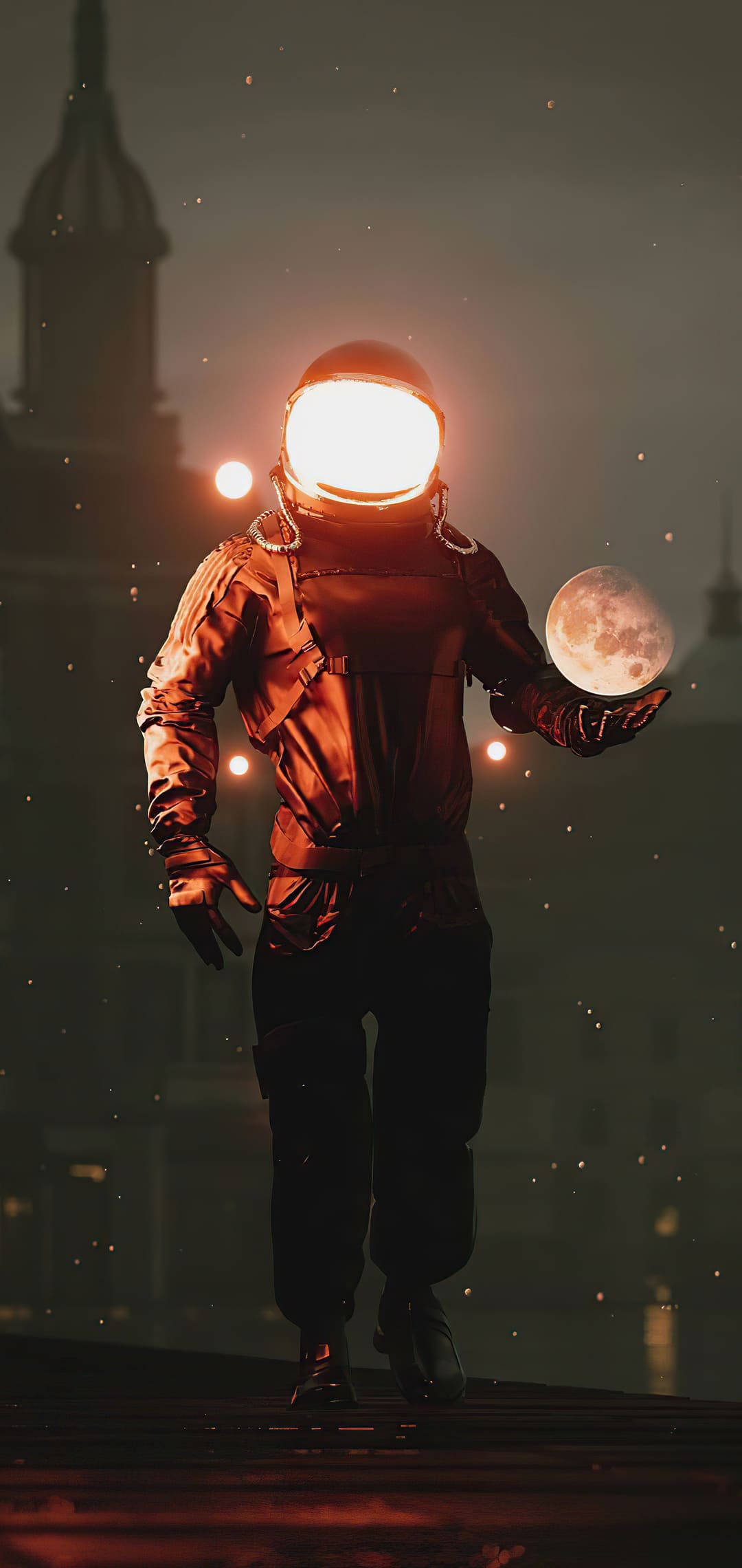 Astronaut na Humahawak ng Buwan Fantasy Wallpaper