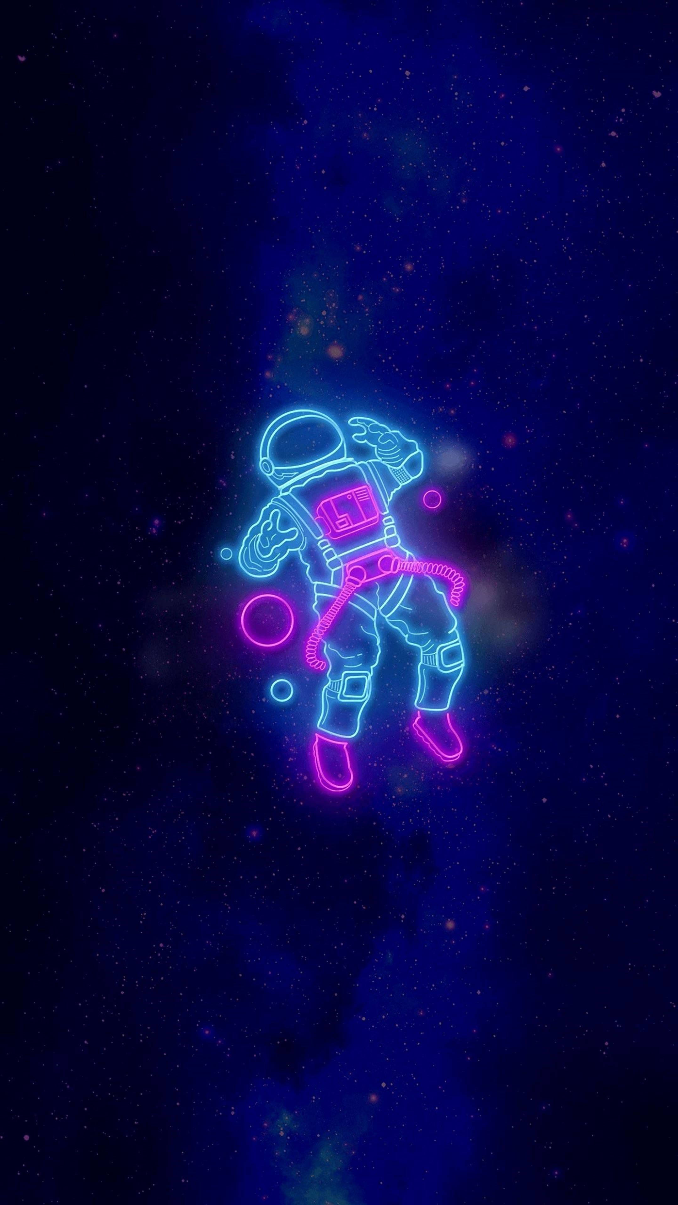 Astronaut Sa Kalawakan 4K Neon iPhone Wallpaper