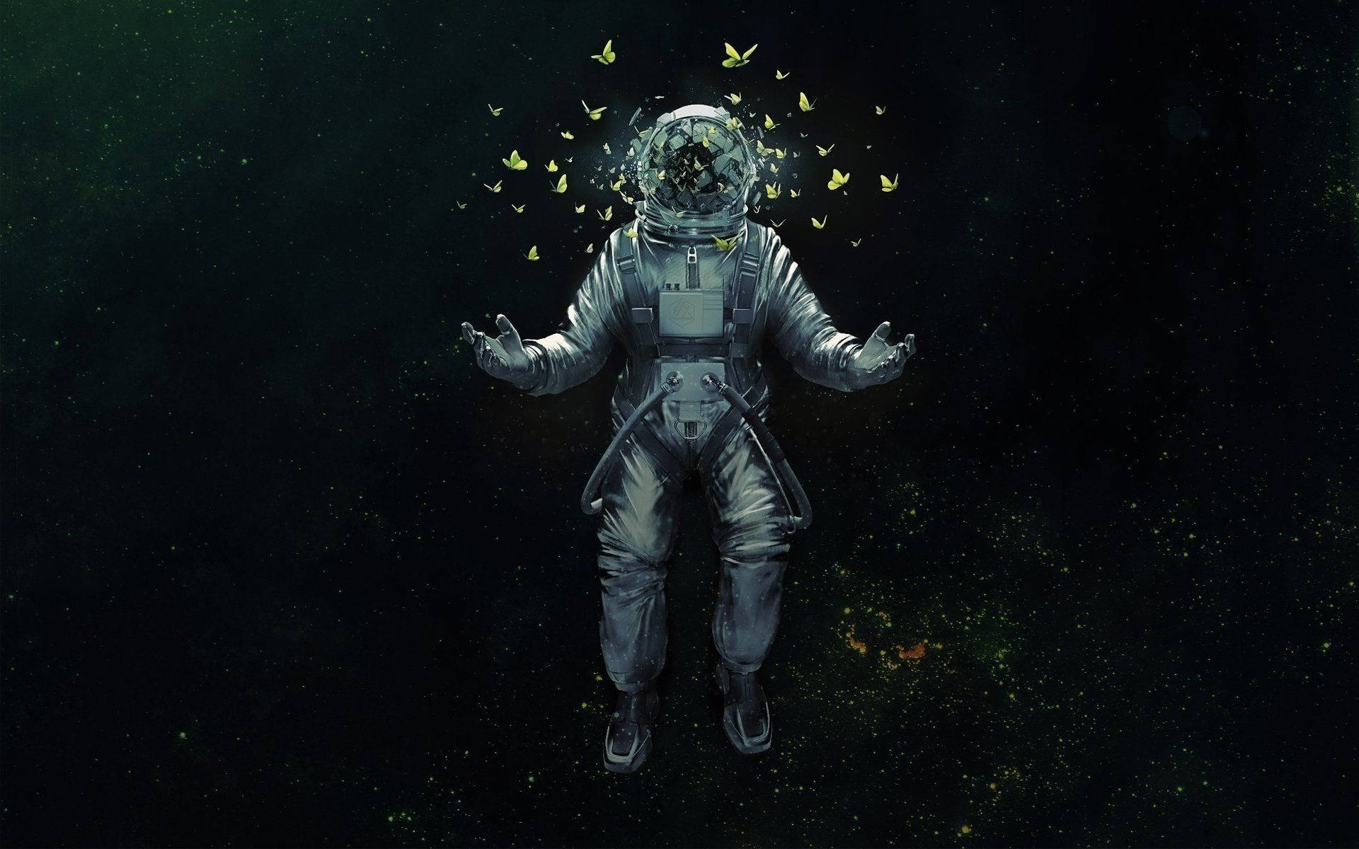 Astronauta at Paruparo sa Estetika ng Kalawakan Wallpaper