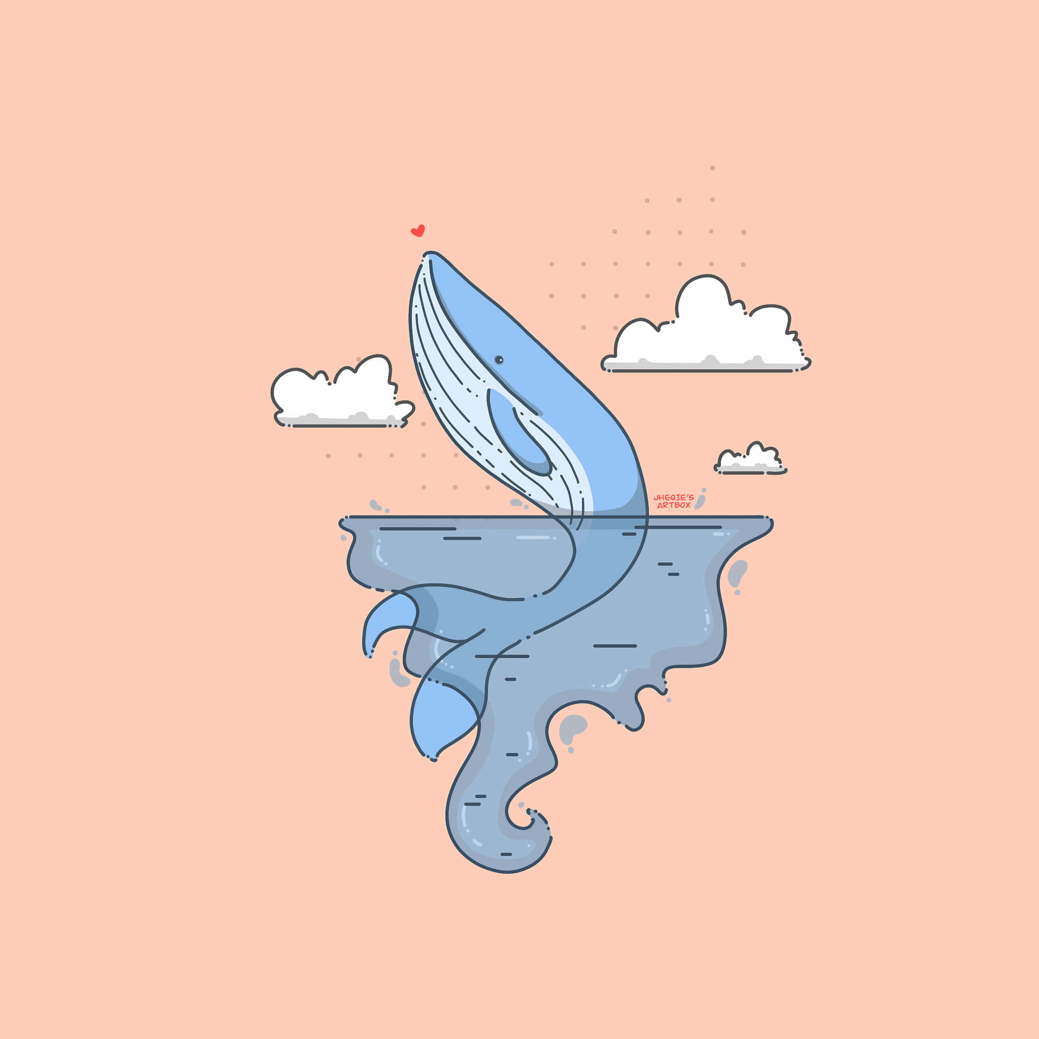 Asul na Balyena na Pagtalon sa Dagat na Rosas na Digital Art na Larawan Wallpaper