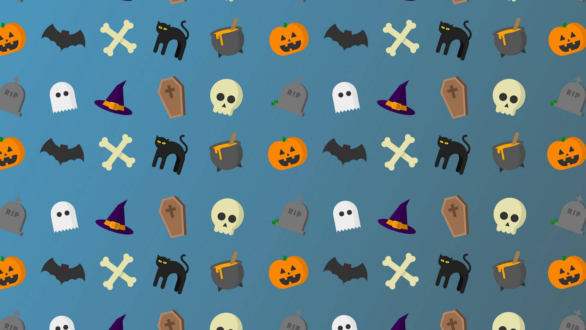 Asul na Cute Aesthetic Halloween Nakakatakot na mga Icon Wallpaper