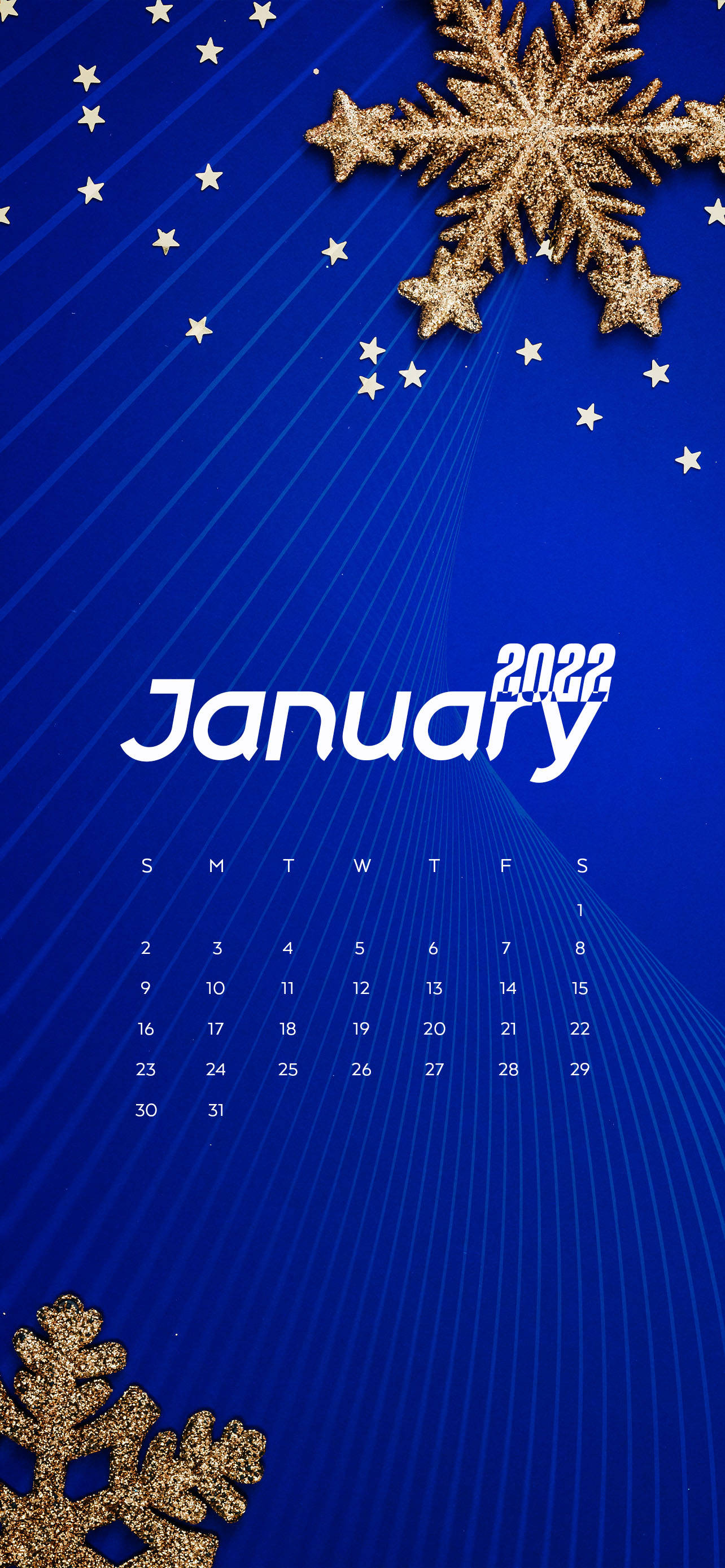 Asul na January 2022 Snowflake Calendar Wallpaper