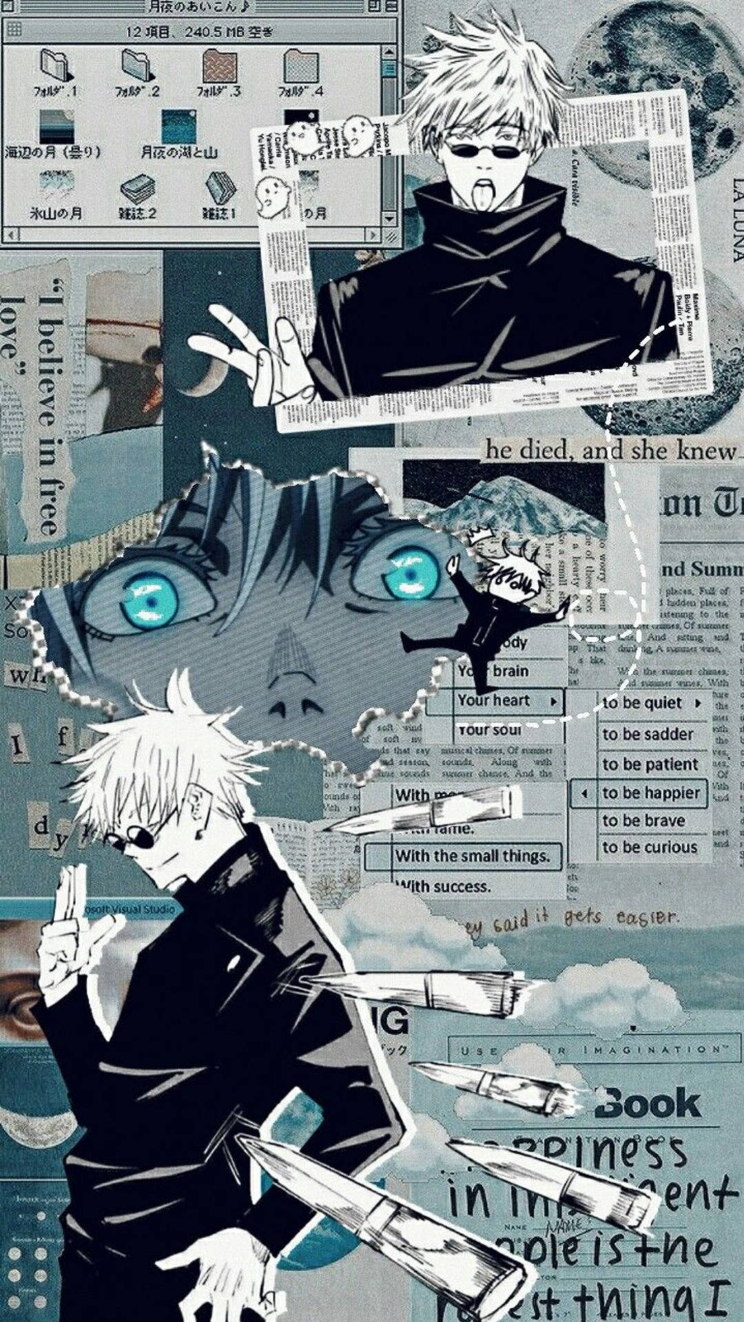 Asul na Satoru Gojo Scrapbook Collage Jujutsu Kaisen Phone Wallpaper