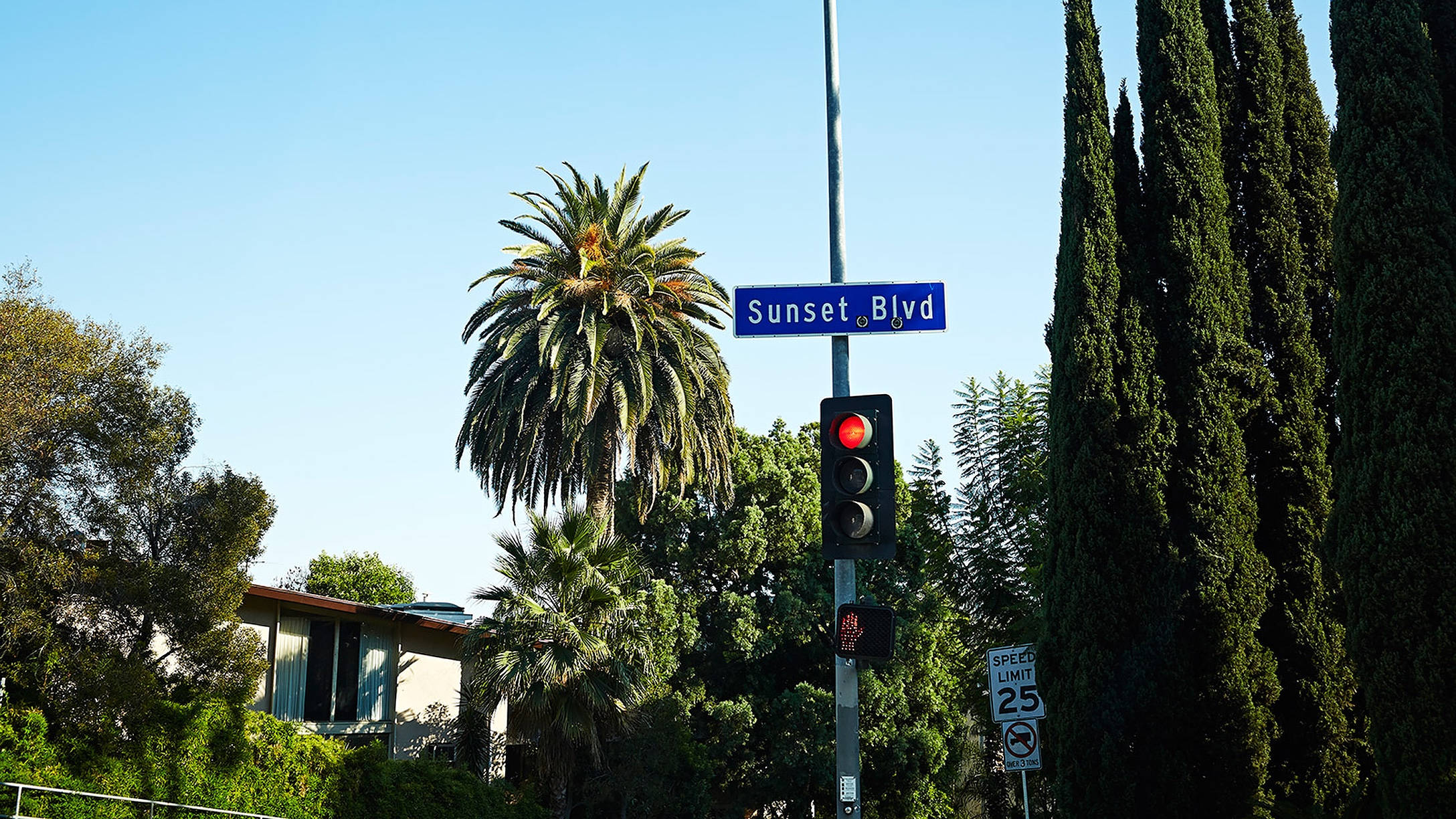 Asul na Signage ng Sunset Boulevard Wallpaper