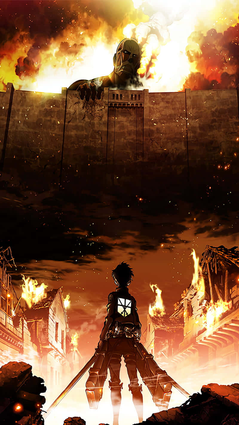 Attack On Titan Anime Nasusunog na Bayan Higante Wallpaper