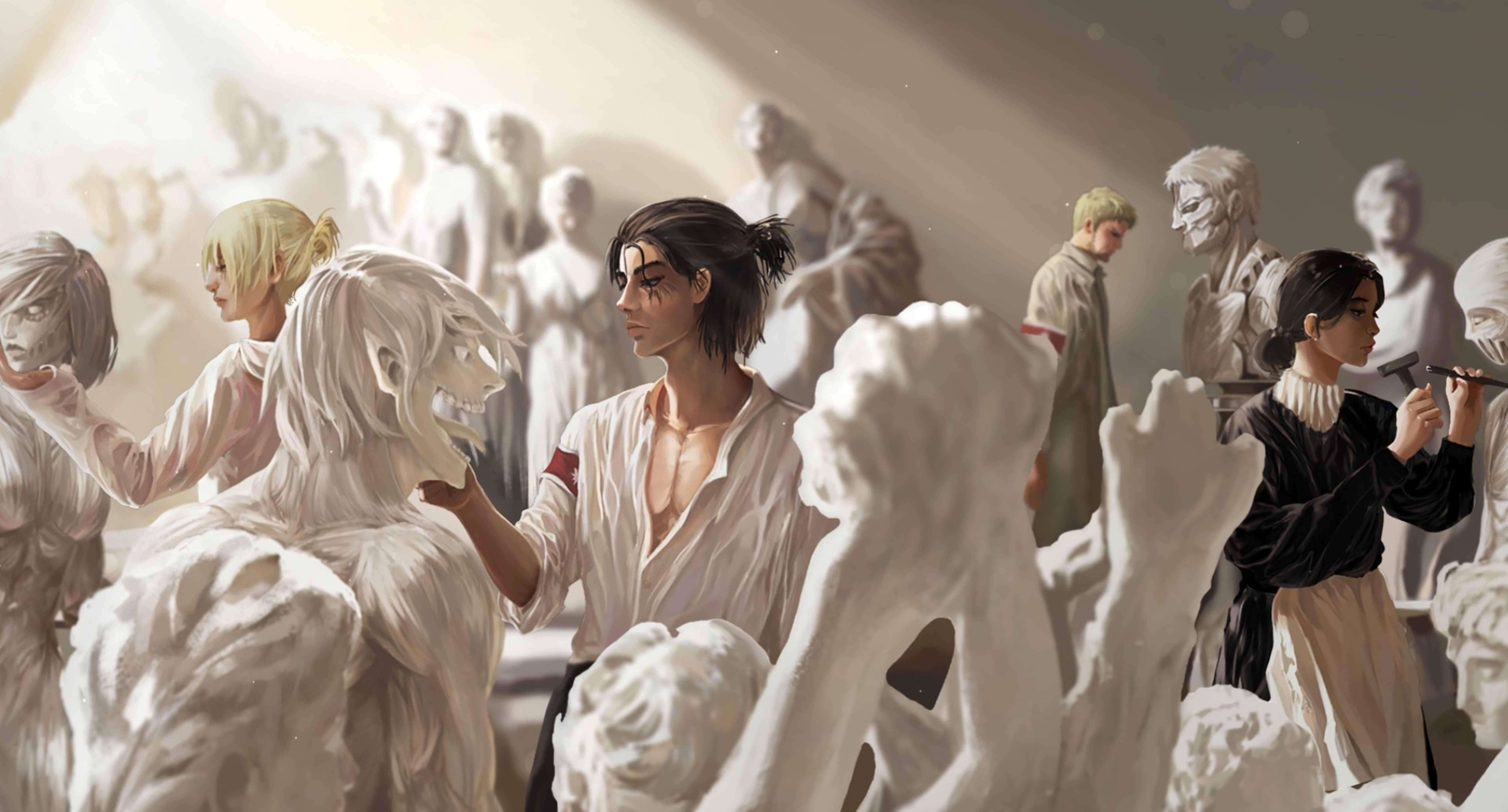 Attack On Titans 4K Eskulturang Bato Wallpaper