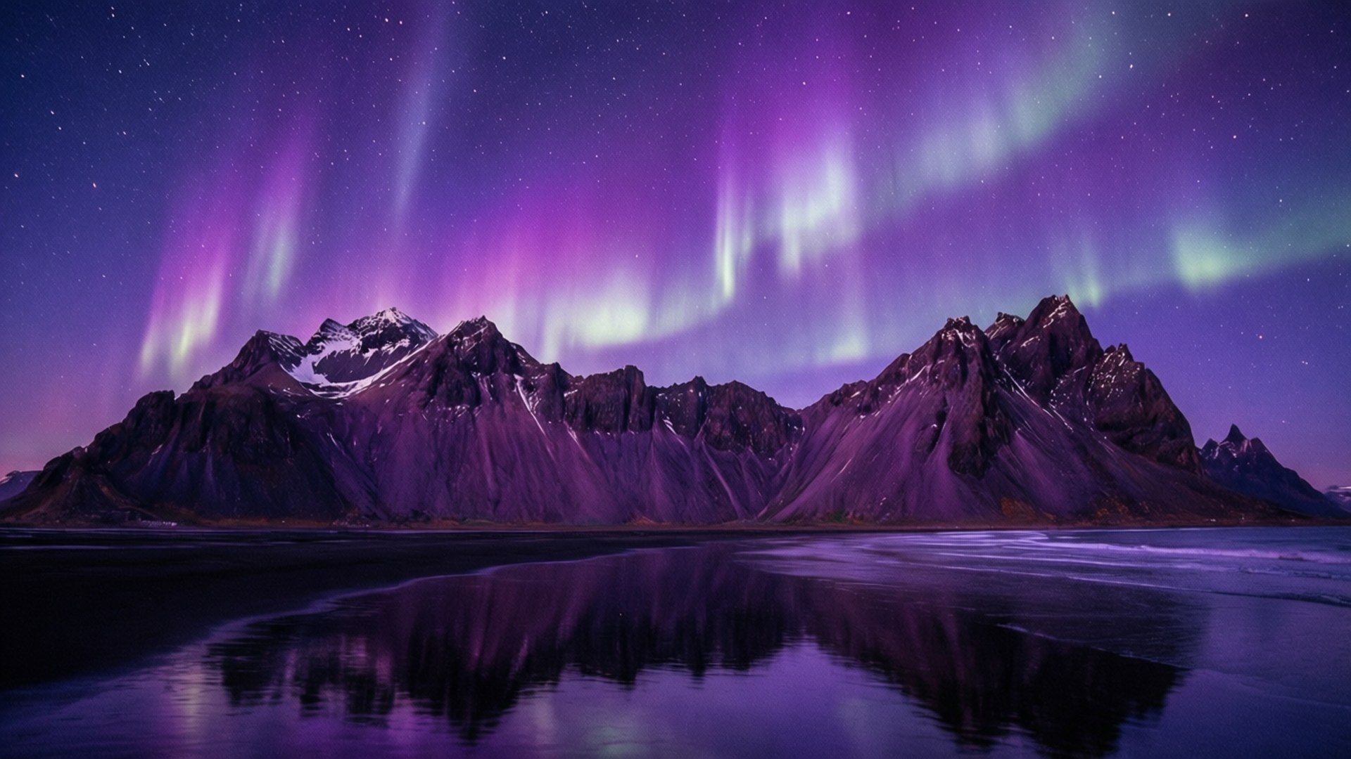 Aurora sa Lila na mga Bundok Wallpaper