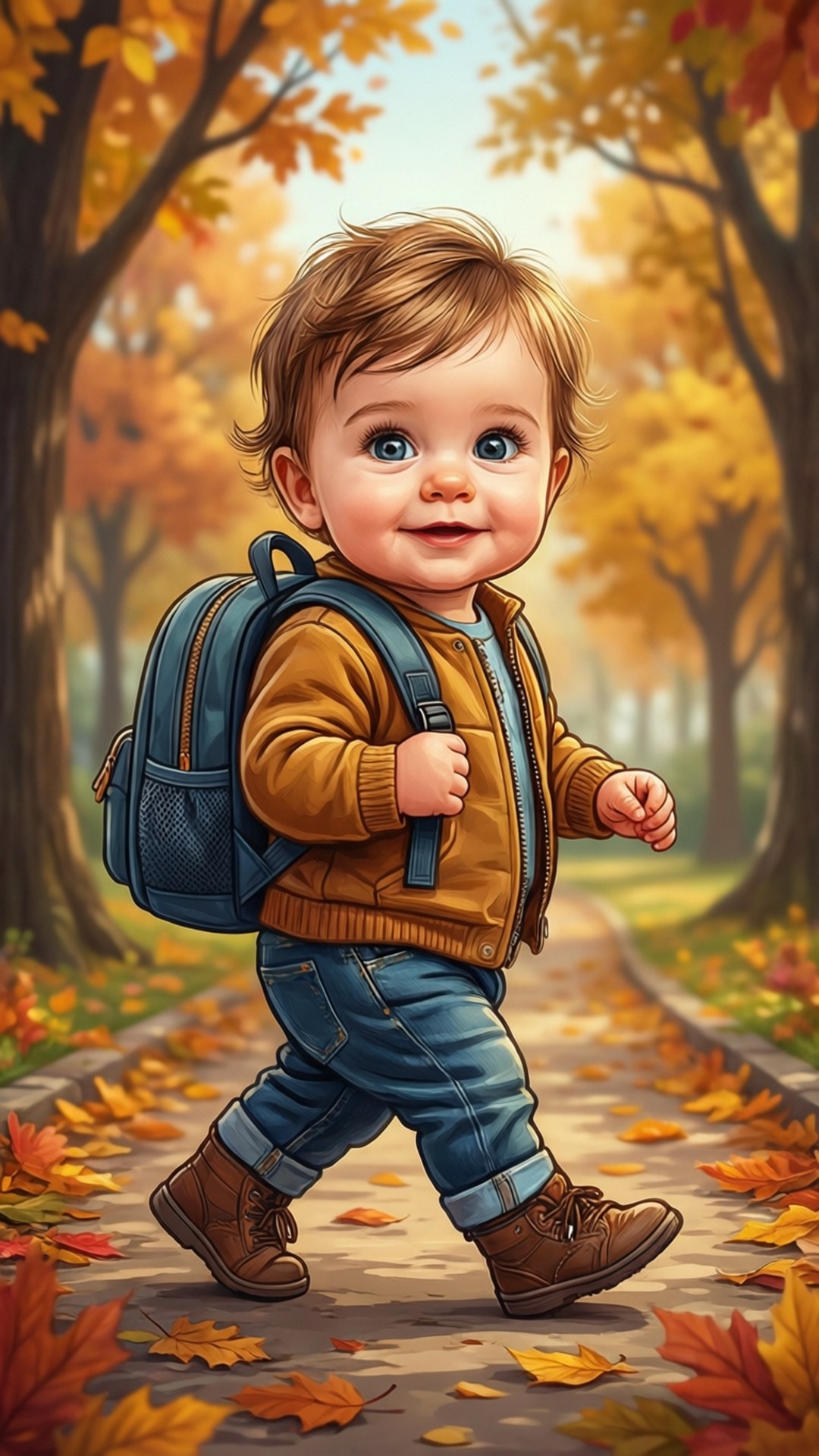 Sanggol na Naglalakad sa Taglagas Wallpaper